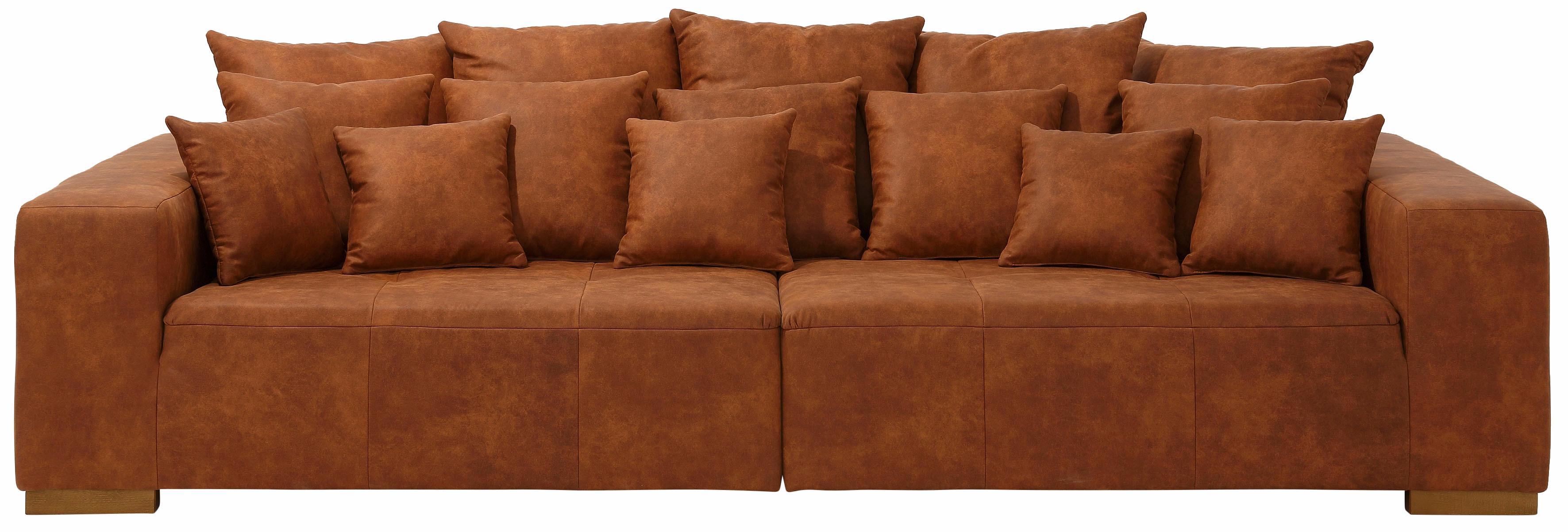 Big-Sofa HOME AFFAIRE "Neapel", braun (cognac), B:290cm H:80cm T:118cm, Luxus-Microfaser (100% Polyester);Luxus-Microfaser Lederoptik (100% Polyester), Sofas, Big-Sofa, mit vielen losen Kissen, in 2 Bezugsqualitäten