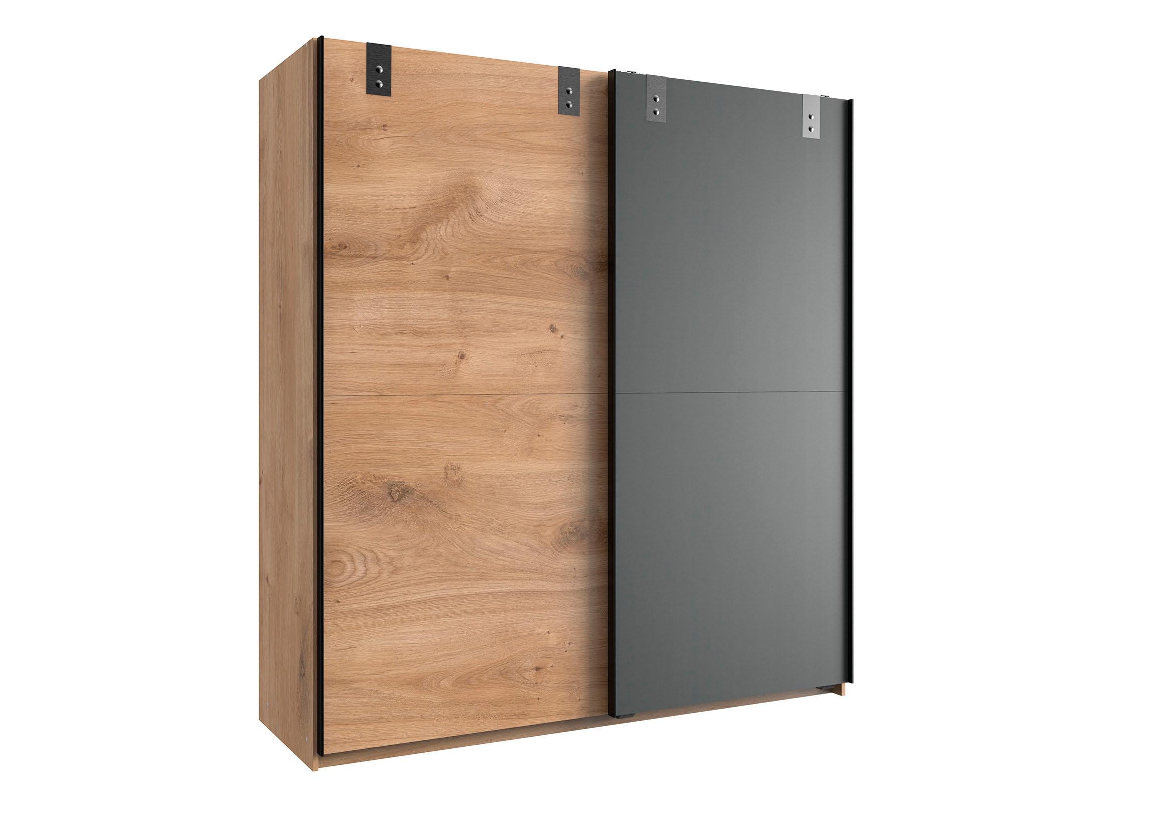 Schwebetürenschrank WIMEX "Liverpool, Made in Germany", grau (plankeneiche, nachbildung, abgesetzt graphitfarben), B:180cm H:198cm T:64cm, Schränke, Schwebetürenschrank, Kleiderschrank im Industrial Look, 135 oder 180x64x198cm Image