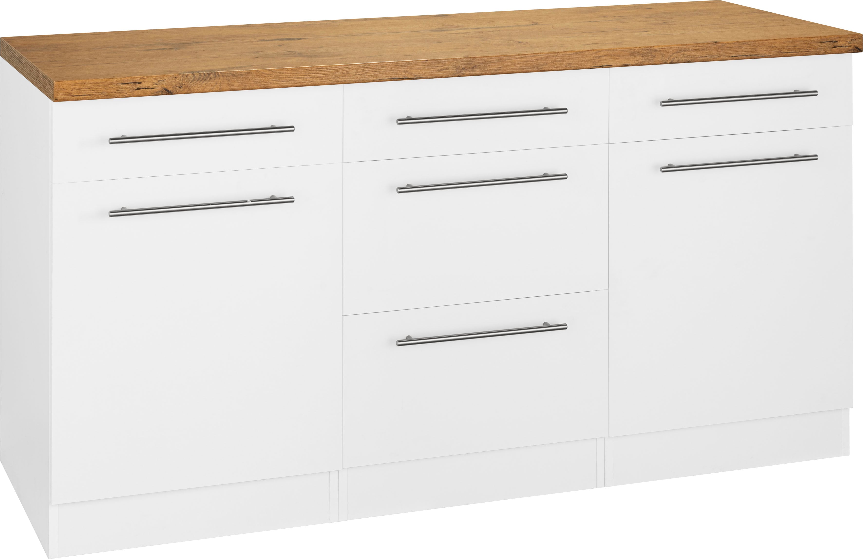 Unterschrank WIHO KÜCHEN "Unna", weiß (front und korpus: weiß, arbeitsplatte: kastelleiche), B:150cm H:85cm T:60cm, Schränke, Unterschrank, 150 cm breit