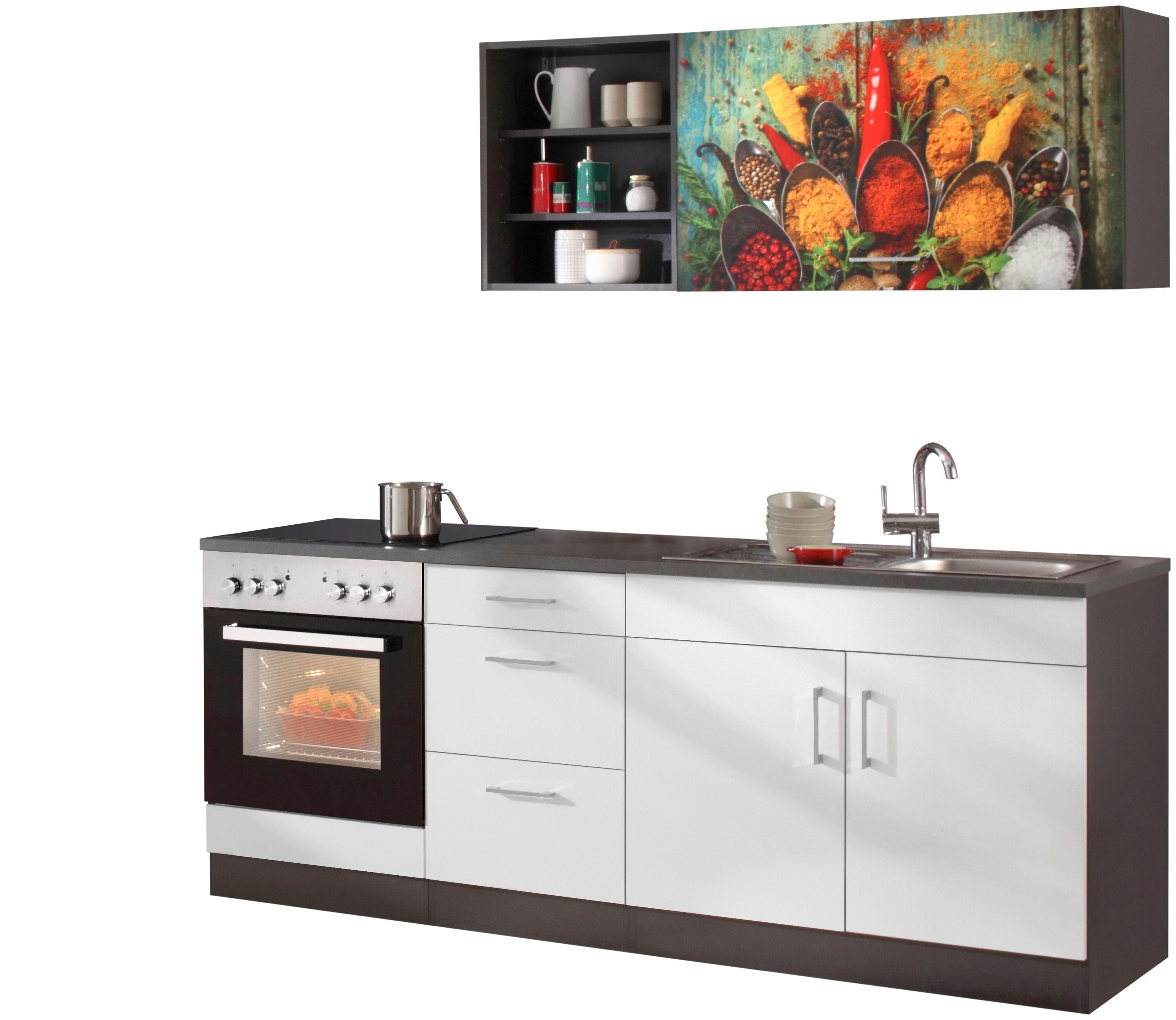 Küchenzeile KOCHSTATION "KS-Paris", weiß (küche: weiß, korpus: grafit, arbeitsplatte: anthrazit), B:210cm T:60cm, Komplettküchen-Sets, ohne E-Geräte, Breite 210 cm Image