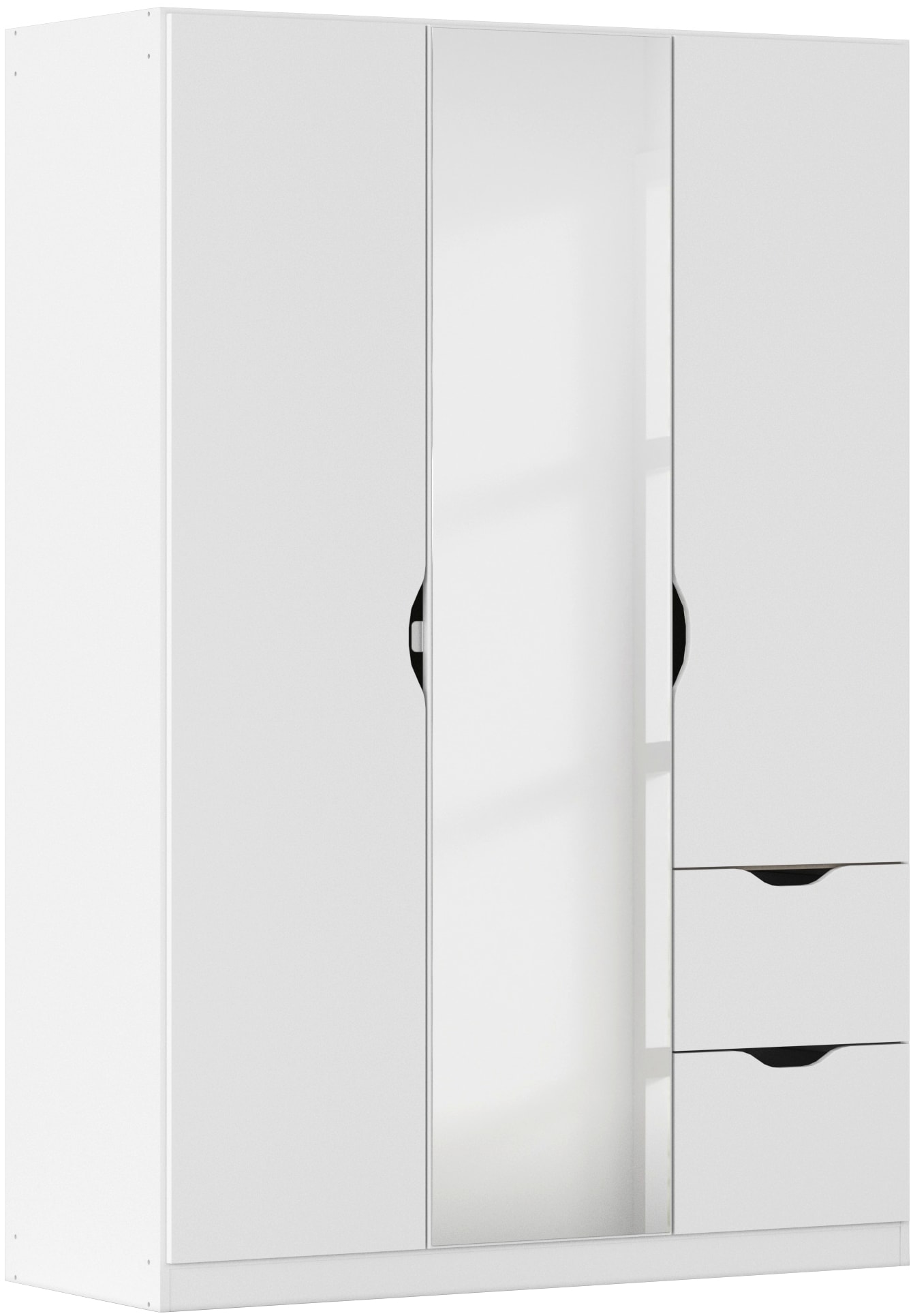 Kleiderschrank RAUCH "Freiham Drehtürenschrank Garderobe BESTSELLER", weiß, B:136cm H:197cm T:54cm, Holzwerkstoff, Schränke, mit Spiegel und Schubkästen, Griffmulden, Schlafzimmerschrank Schrank