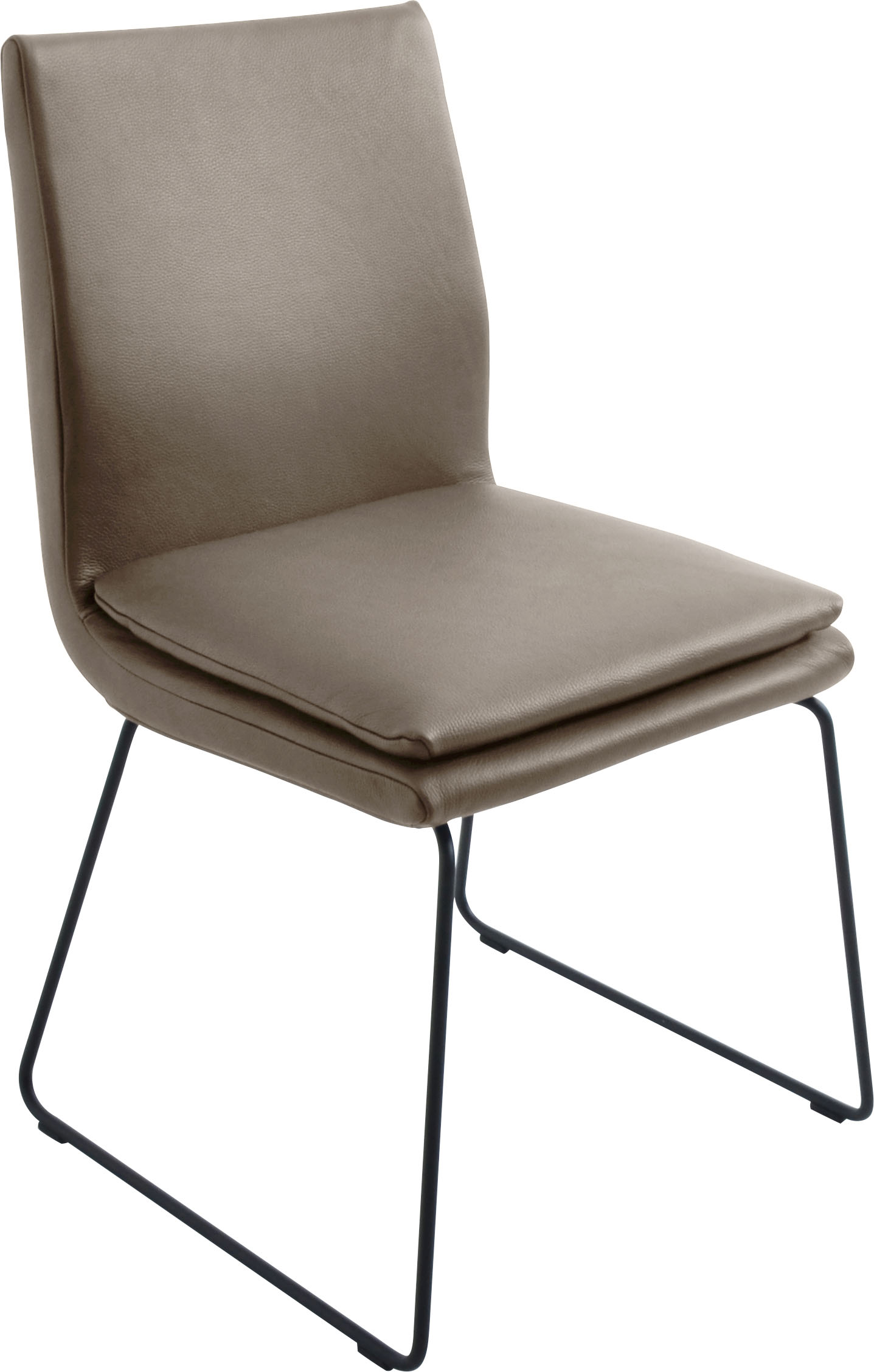 Esszimmerstuhl K+W KOMFORT & WOHNEN "Creso", grau (smoke), B:50cm H:88cm T:55cm, Bronco: Nappaleder pigmentiert, Dickleder, 1, 3/1, 5mm, mit rustikal gekörnten Narbenbild, Stühle, mit Sitzkissen und Rundrohrkufe in Metall schwarz Struktur