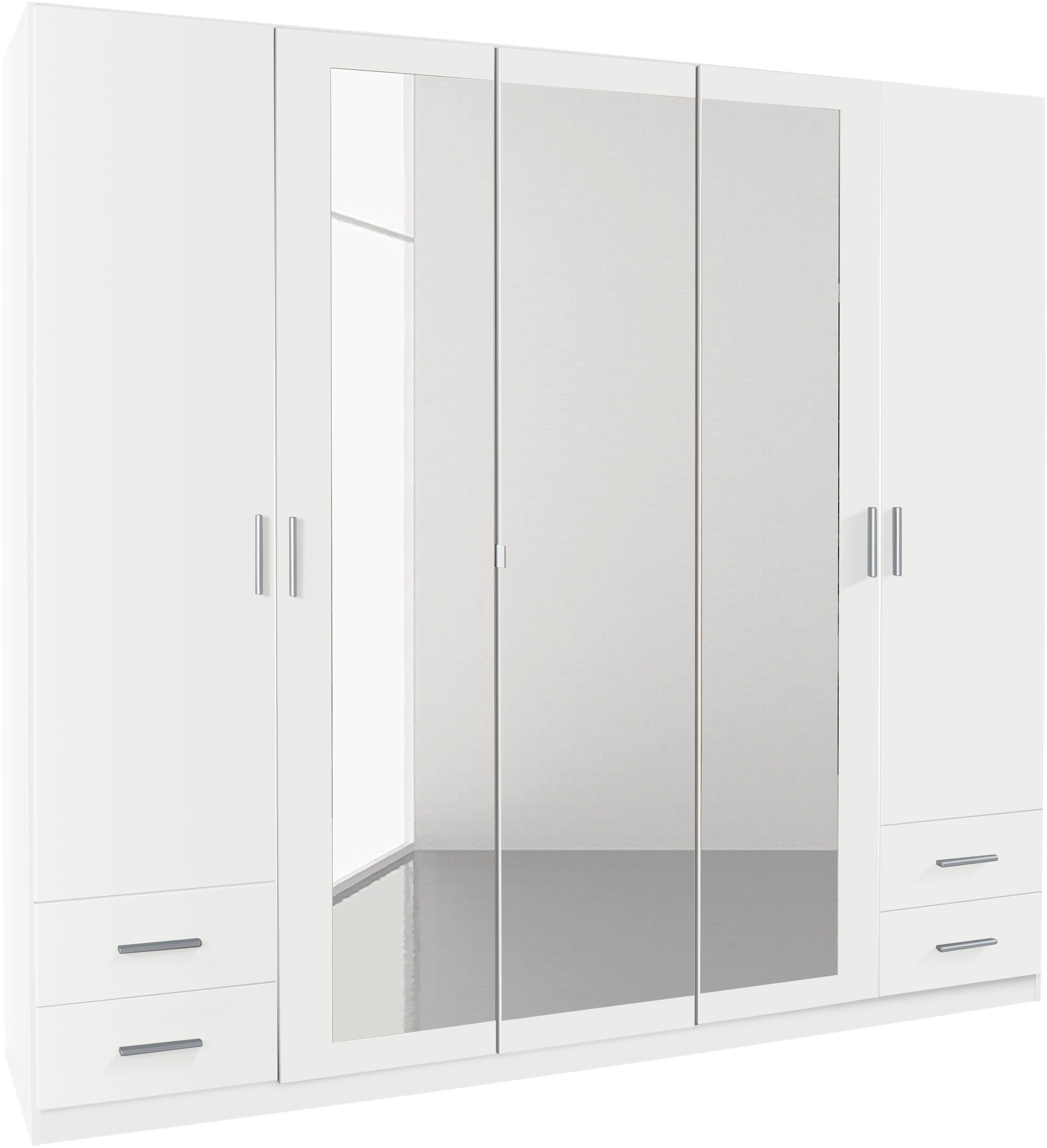 Drehtürenschrank RAUCH "Drehtürenschrank Schrank Garderobe Wäscheschrank Schlafzimmer FLEXX", weiß, B:225cm H:210cm T:54cm, Holzwerkstoff, Schränke, Drehtürenschrank, mit 4 Schubkästen