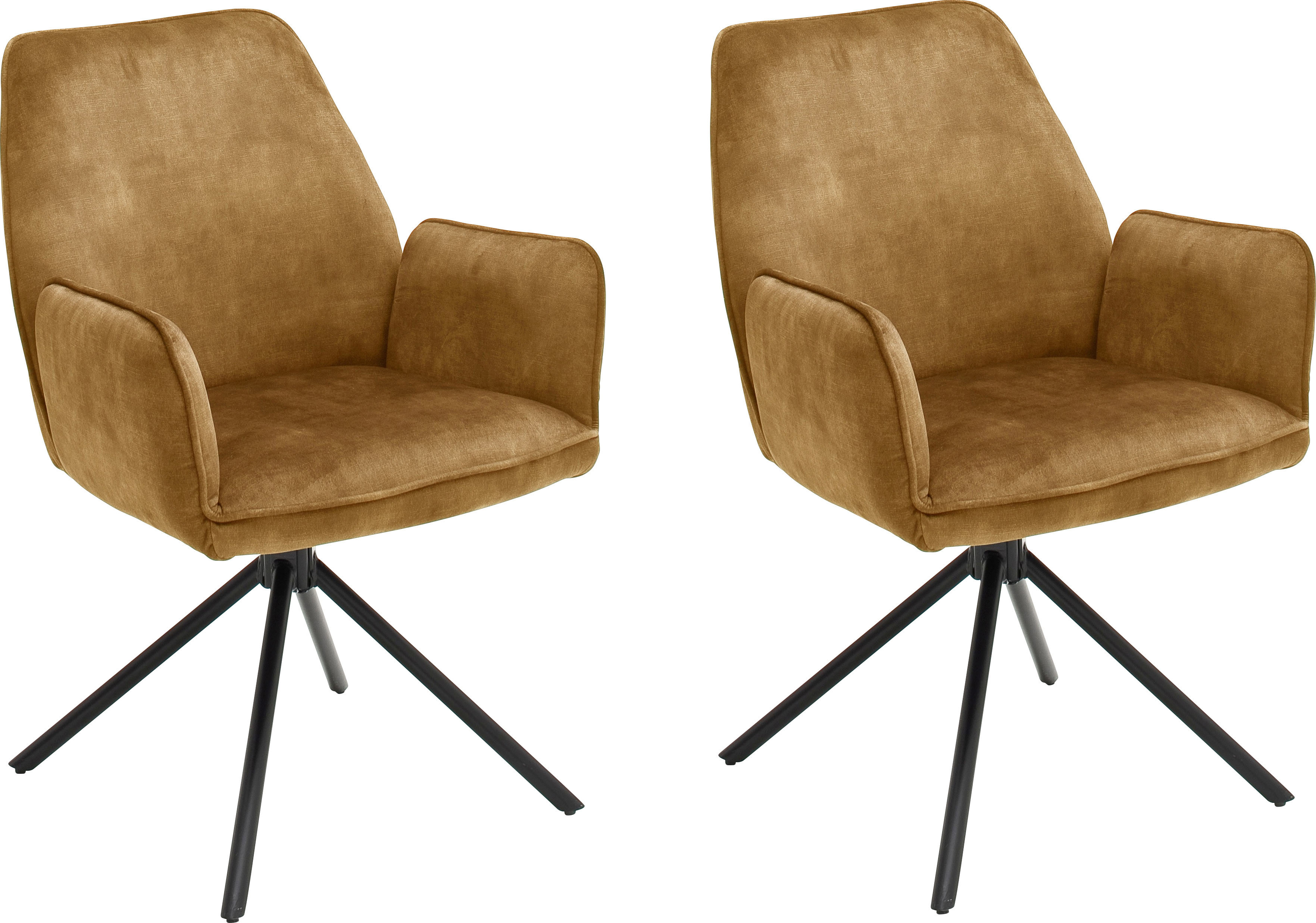 Esszimmerstuhl MCA FURNITURE "Ottawa mit Armlehne", gelb (curry, metall schwarz matt lackiert), B:60cm H:89cm T:64cm, 100% Polyester, Stühle, Vintage Veloursoptik mit Keder, Stuhl belastbar bis 120 Kg Image