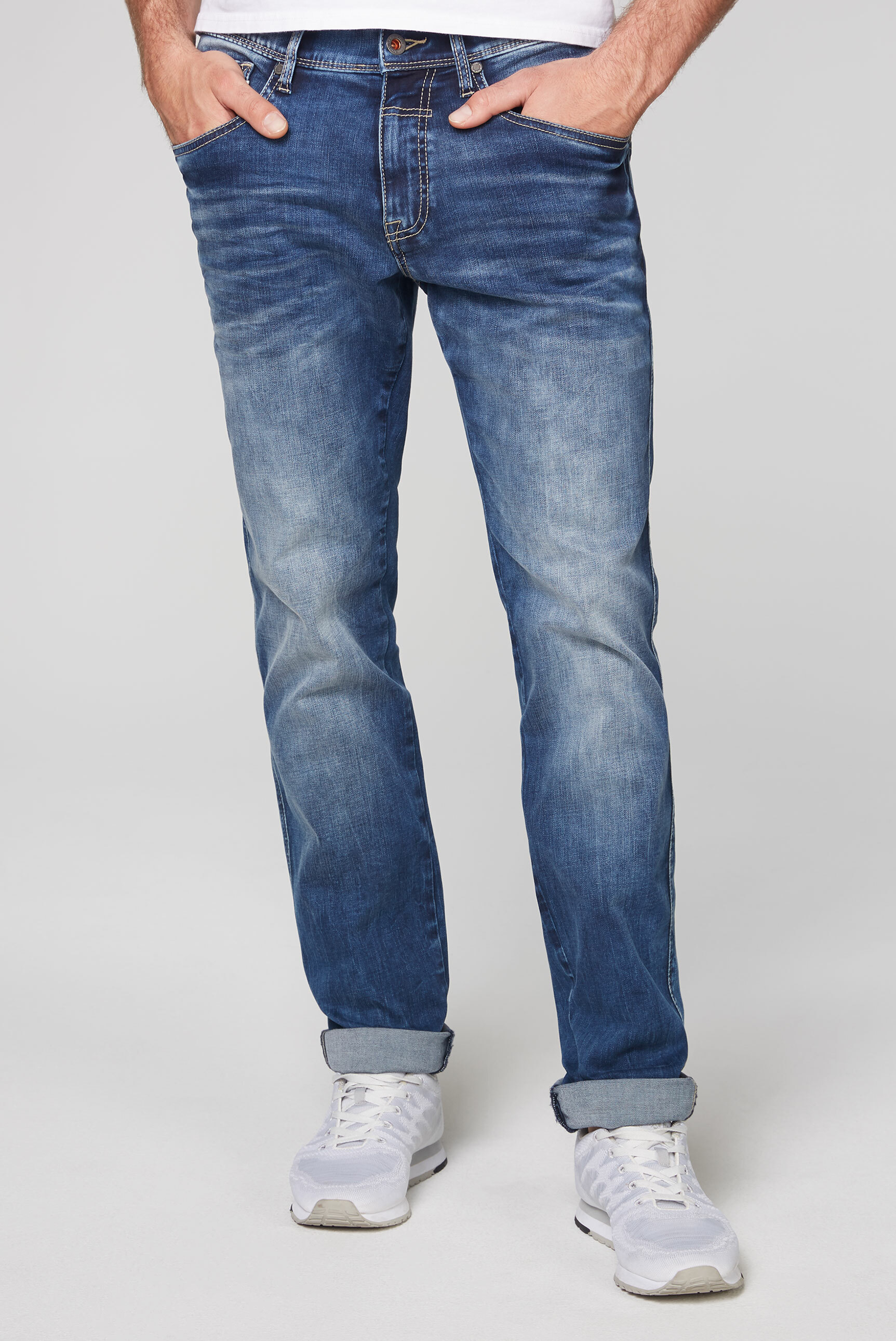 Regular-fit-Jeans CAMP DAVID, Herren, Gr. 31, Länge 30, blau, Material: 60% Baumwolle, 24% Polyester, 13% Lyocell, 3% Elasthan, Zusatz: Enthält nichttextile Teile tierischen Ursprungs (Badge), vintage, regular fit, Jeans, mit Stretch-Anteil