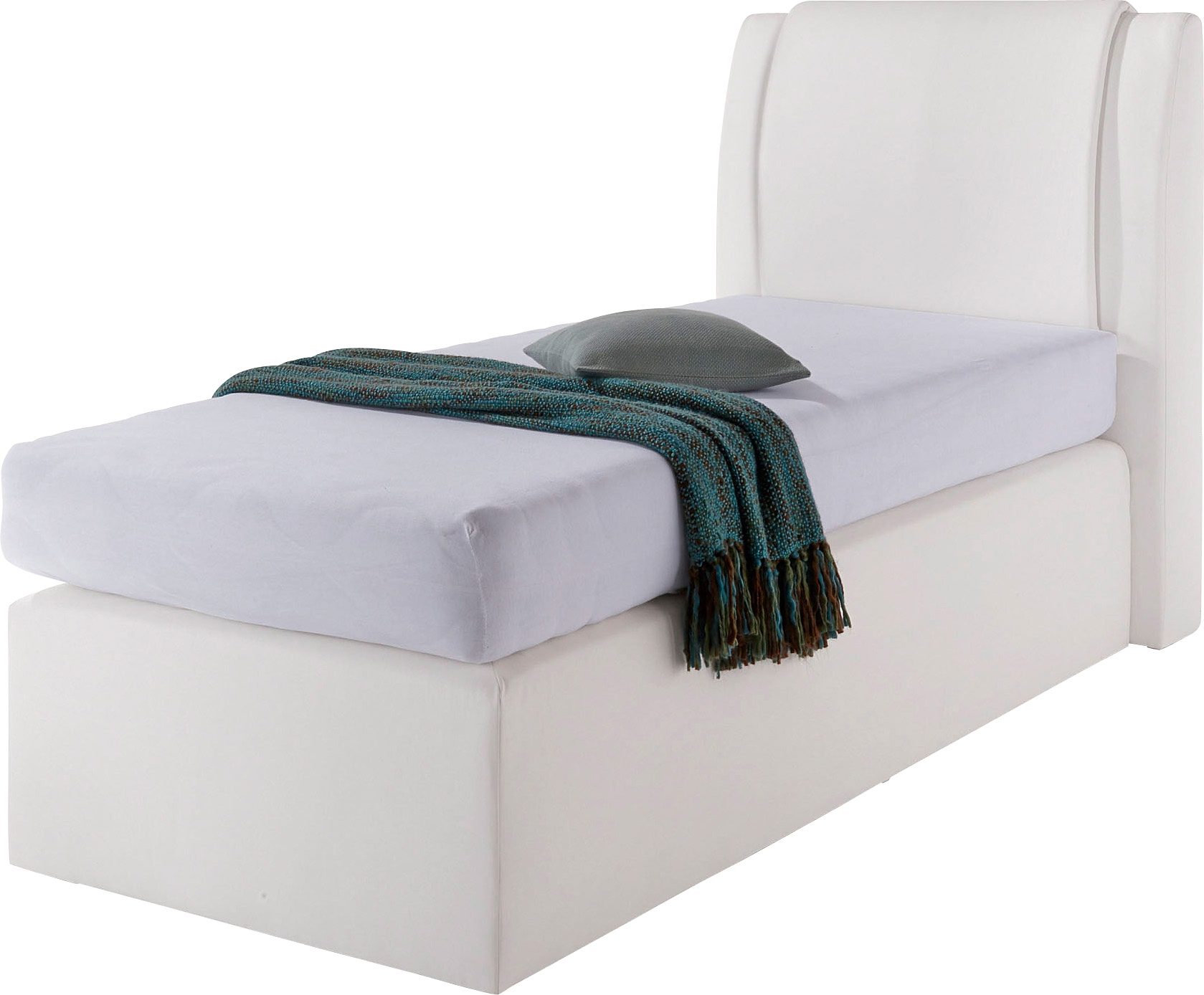 Boxspringbett, weiß, Liegefläche B/L: 90cm x 200cm, H2, Bonnell-Federkernmatratze, Bonnell- Federkernmatratze: Bezug obere Matratze: 80% Baumwolle, 20% Polyester;7-Zonen-Kaltschaummatratze: Bezug obere Matratze: 80% Baumwolle, 20%...