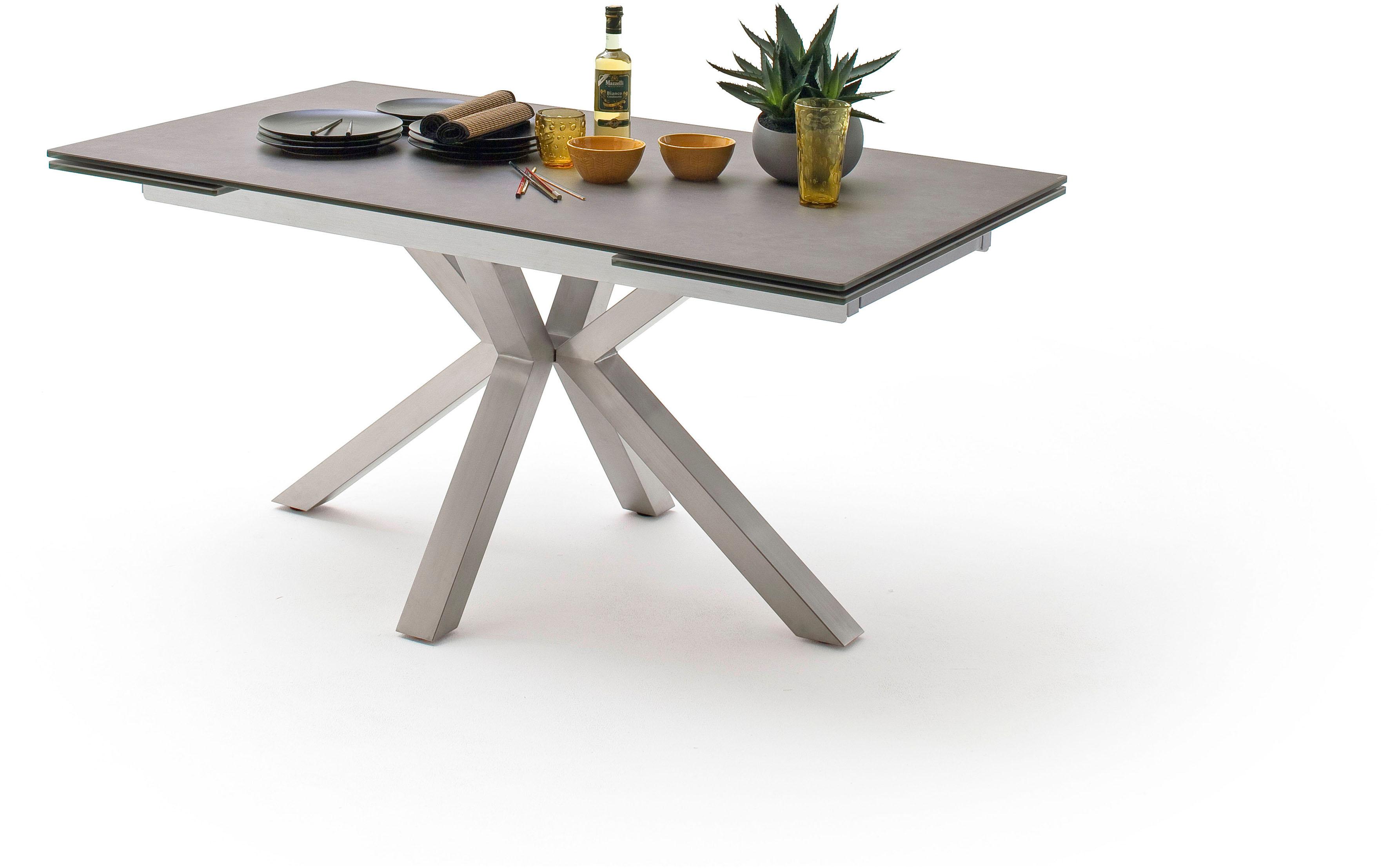 Esstisch MCA FURNITURE "Nagano", grau (anthrazit, edelstahl gebürstet, anthrazit), B:160cm H:76cm T:90cm, Keramik-Sicherheitsglas-Metall Gestell, Tische, Esstisch, Esstisch Glas-Keramik mit Stirnauszug, Topseller