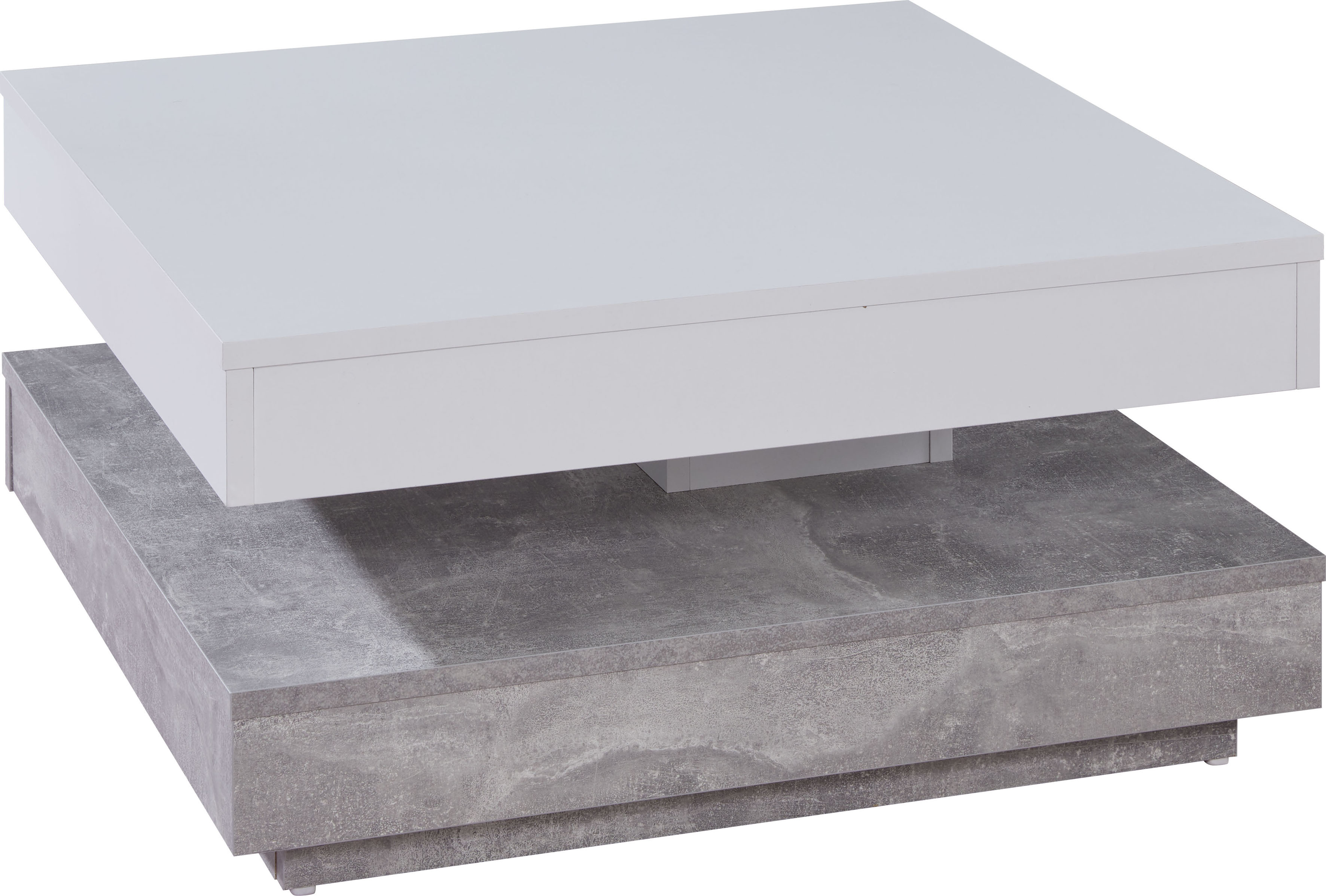 Couchtisch INOSIGN "Tanum", weiß (gestell, tischplatte: beton, weiß), Tische, Couchtisch Eckige Couchtische, mit Funktion, drehbare Tischplatte Image