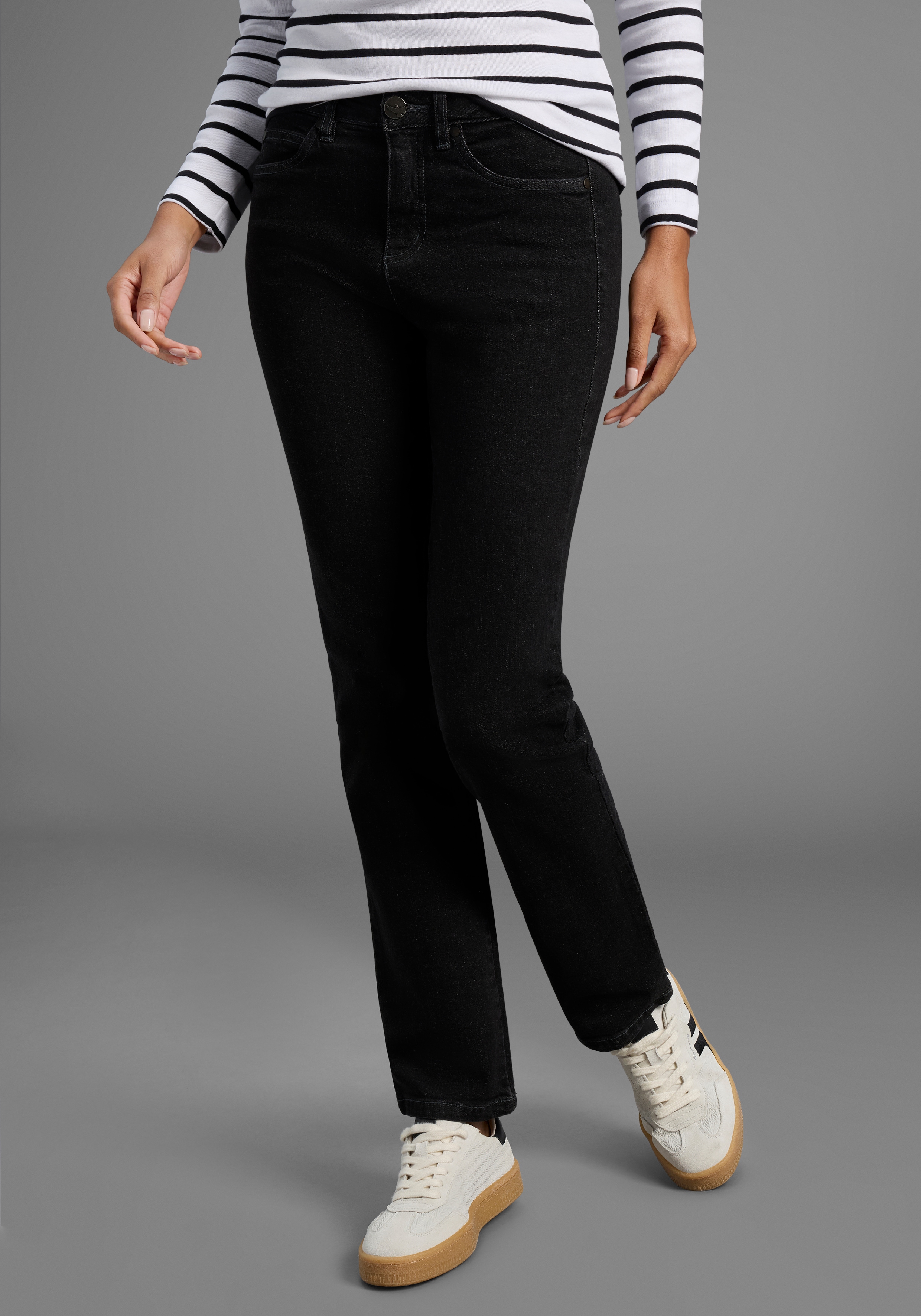 Gerade Jeans ARIZONA "Comfort-Fit", Damen, Gr. 19, K-Gr, schwarz, Jeans, Obermaterial: 98% Baumwolle, 2% Elasthan, clean, Basic, normal lang, Jeans, High Waist, Topseller Image