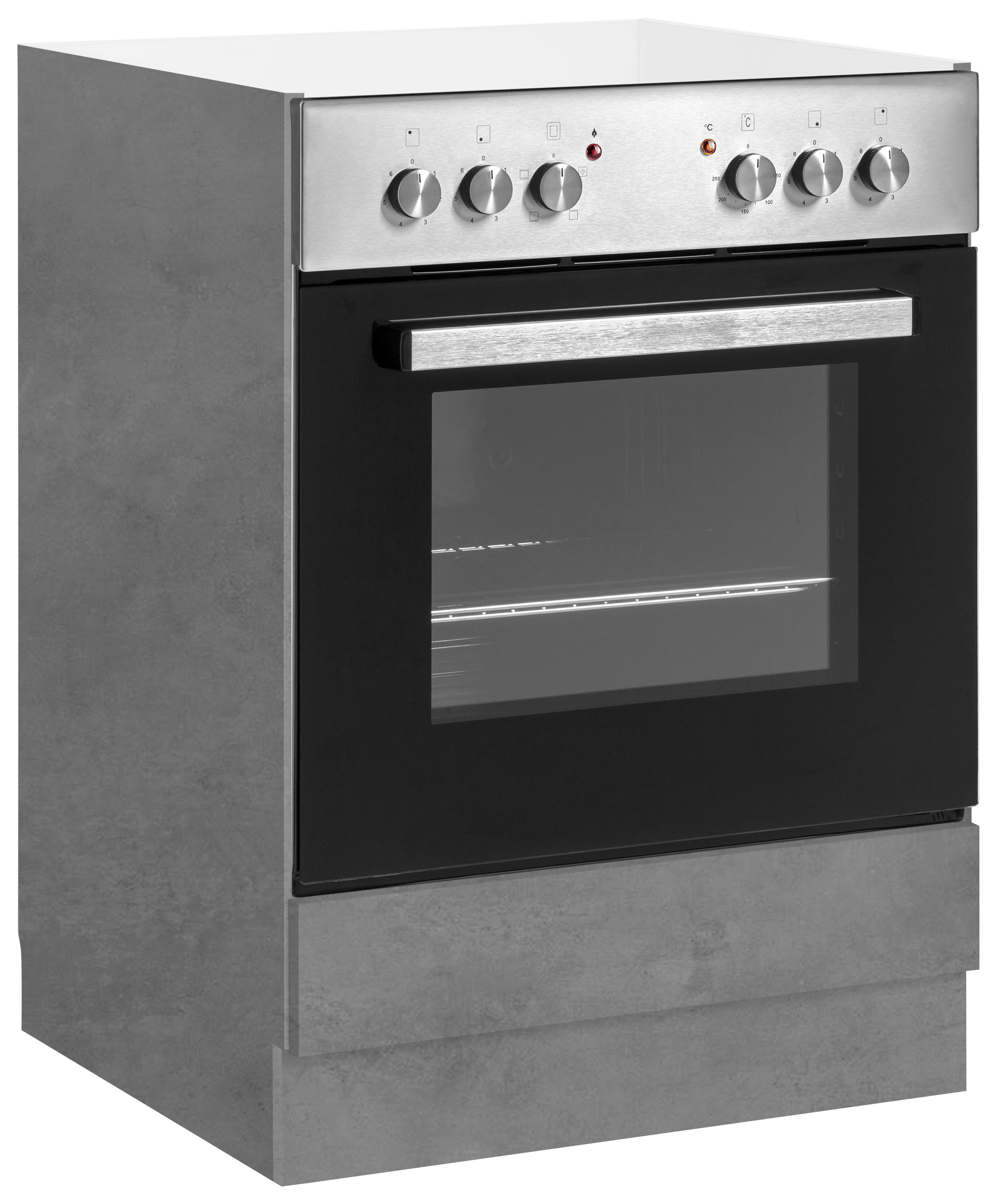 Herdumbauschrank WIHO KÜCHEN "Flexi2", grau (front und korpus: betonfarben), B:60cm H:82cm T:57cm, Schränke, Herdumbauschrank