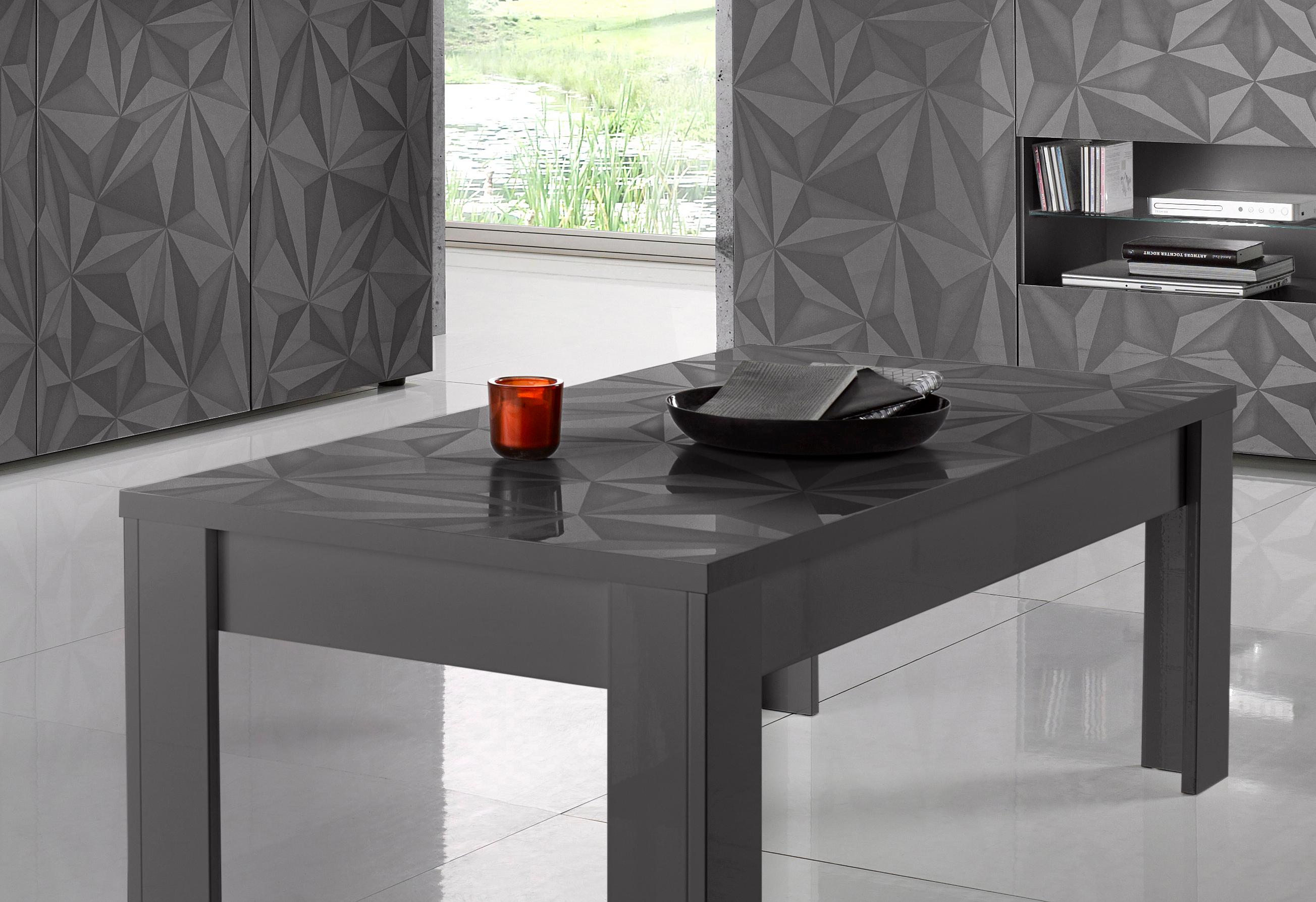 Couchtisch INOSIGN "Prima 122x65 cm, Wohnzimmertisch mit Winkelfuß", grau (anthrazit hochglanz lack, anthrazit mit siebdruck hochglanz lack), Tische, Couchtisch Eckige Couchtische, Sofatisch, rechteckig, Tischplattenstärke 22 mm