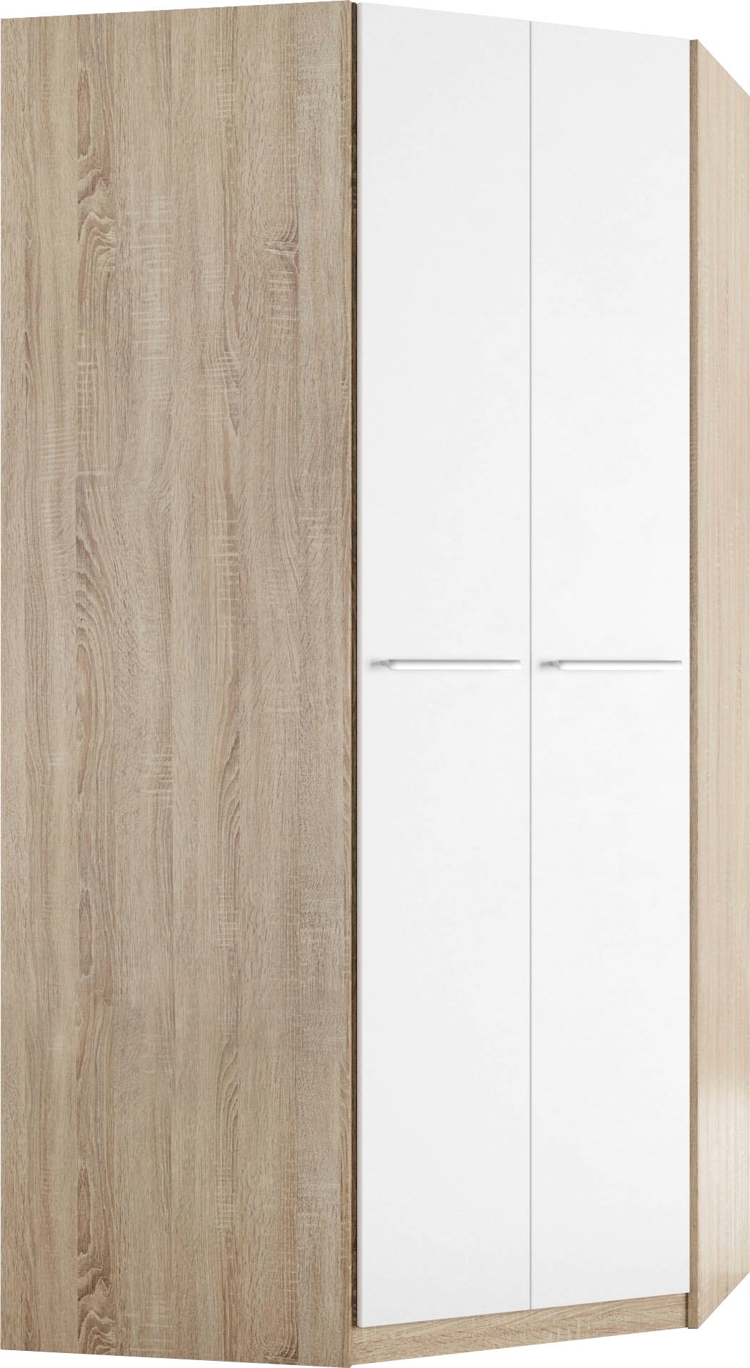 Eckkleiderschrank PRIESS "Barcelona Kleiderschrank Ecklösung Raumwunder", weiß (struktureichefarben hell, weiß), B:95cm H:193cm T:95cm, Holzwerkstoff, Schränke, Eckkleiderschrank, in 2 Tiefen Schrank Eckschrank Garderobe