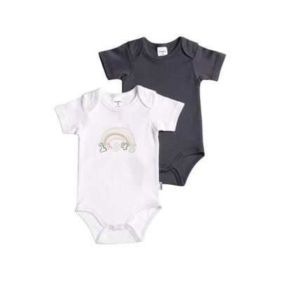 Body LILIPUT "Regenbogen", Baby, Gr. 50/56, EURO-Größen, grau (weiß, anthrazit), 100% Baumwolle, bedruckt, unifarben, casual, kurz, Kurzarm, Bodies, mit praktischen Druckknöpfen