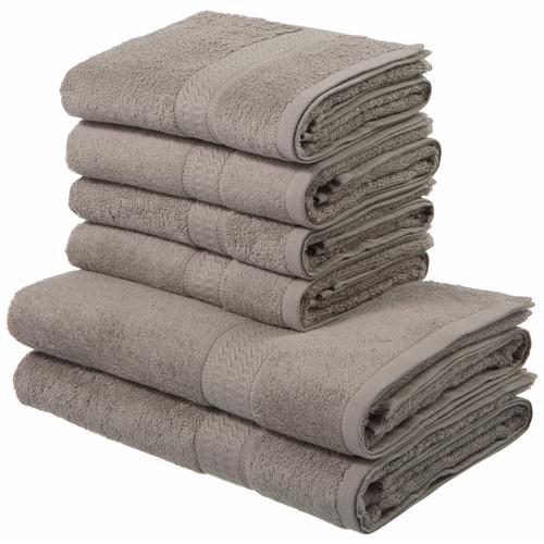 "Handtuch Set MY HOME ""Juna, Duschtücher, Handtücher"" Handtuch-Sets Gr. 6 tlg., grau (taupe) Handtuch-Sets Handtuch-Set, mit Bordüre, Handtücher in Uni-Farben, 100% Baumwolle"