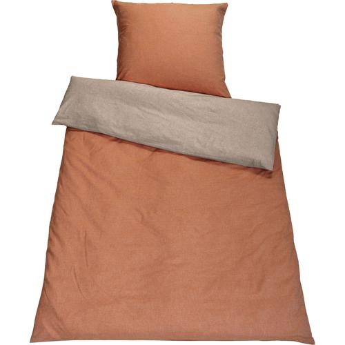 „Wendebettwäsche SETEX „“Chambray““ Bettwäsche Gr. B/L: 200 cm x 220 cm (1 St.), B/L: 80 cm x 80 cm & 80 cm x 80 cm (2 St.), Chambray, rot (marzipan, rostrot) Bettwäsche 200×220 cm mit Wendefunktion“