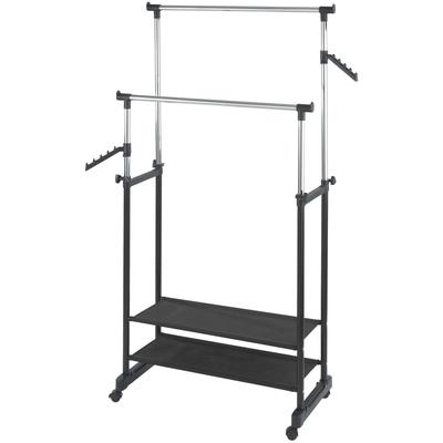 Kleiderständer WENKO "Modell All Inn", silber (schwarz, silberfarben), B:89,5cm H:117cm T:43cm, Metall, Polypropylen, Garderobenständer, Garderobenständer mit 2 Ablagen und 2 Kleiderstangen, höhenverstellbar Image