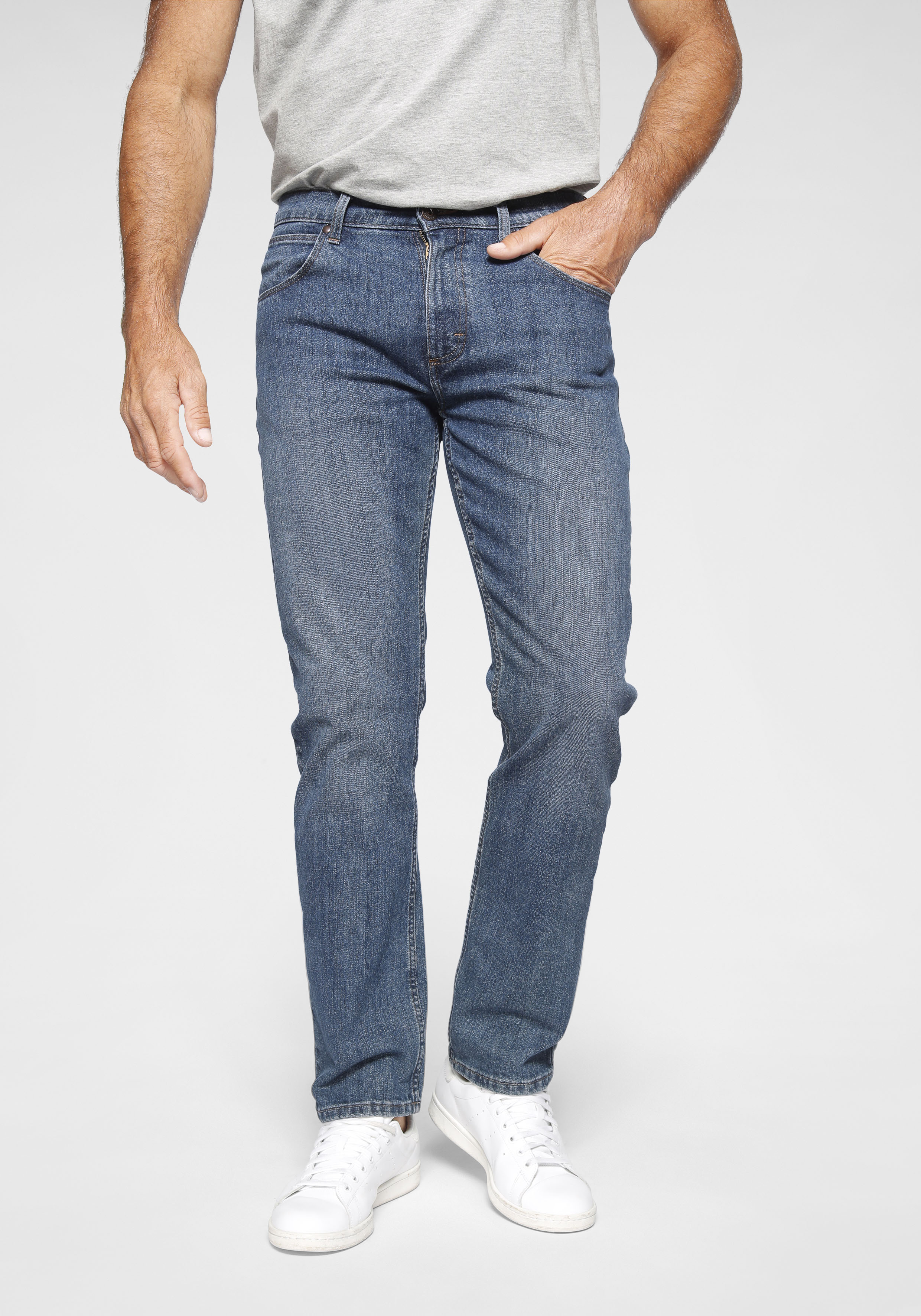 Straight-Jeans WRANGLER "Authentic Straight", Herren, Gr. 31, Länge 30, grau (mid, stone), Denim/Jeans, Obermaterial: 98% Baumwolle, 2% Elasthan, normal lang, Jeans Straight-Jeans, Topseller
