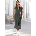 Midikleid LASCANA, Damen, Gr. 46, N-Gr, grün (dunkelgrün), Jersey, Obermaterial: 100% Viskose, unifarben, modisch, figurumspielend ca. Mitte Wade, V-Ausschnitt, Kurzarm, Kleider, mit Reißverschluss am Ausschnitt, figurbetont, sportlich-elegant,...