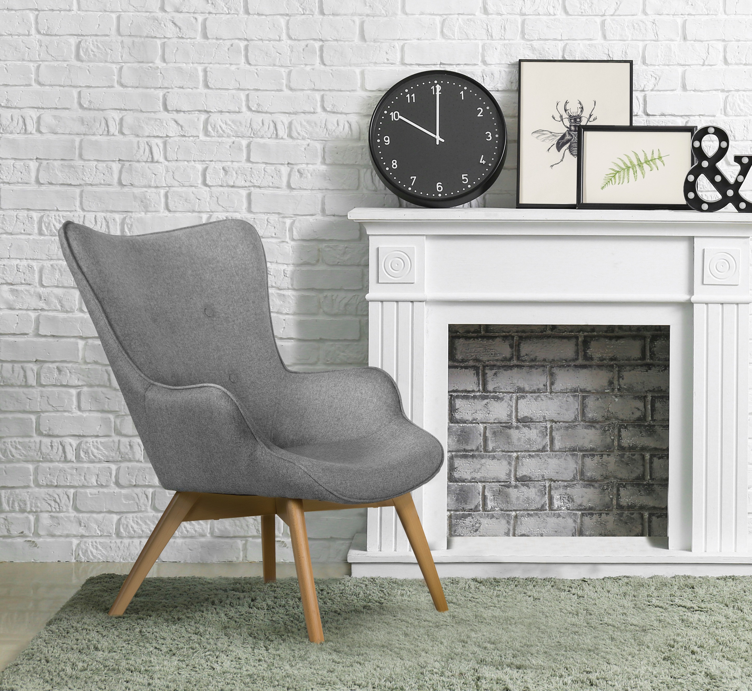 Sessel ANDAS "Nicko", grau, B:71cm H:96cm T:86cm, 100% Polyester, Sessel, Design-Sessel Sessel mit Hocker Lounge-Sessel Einzelsessel, wahlweise mit und ohne Hocker