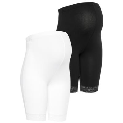 Umstandsleggings NEUN MONATE "2er Pack Radler für Schwangerschaft und Stillzeit" Gr. 40/42, N-Gr, schwarz (schwarz, weiß) Damen Hosen mit Spitze am Saum