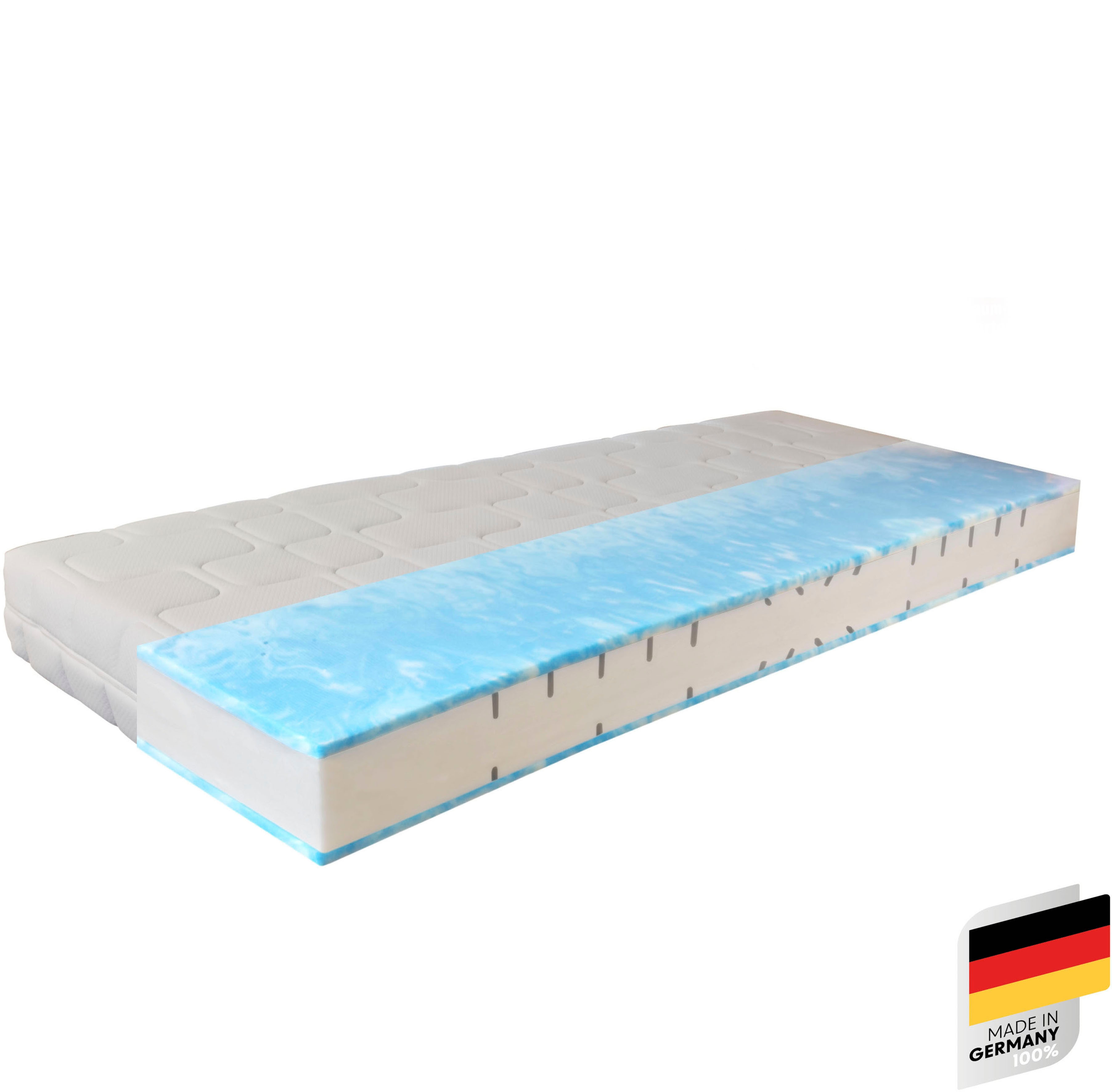 Gelschaummatratze BECO "GUMO MAXX, 7 Zonen Matratze 90x200,140x200 und weitere Größen", weiß, B:180cm H:25cm L:200cm, Bezug: 100% Polyester. Steppfüllung: 100% Polyester, Matratzen, druckentlastende Gelschaumauflage, weiche & feste Seite, atmungsaktiv Image