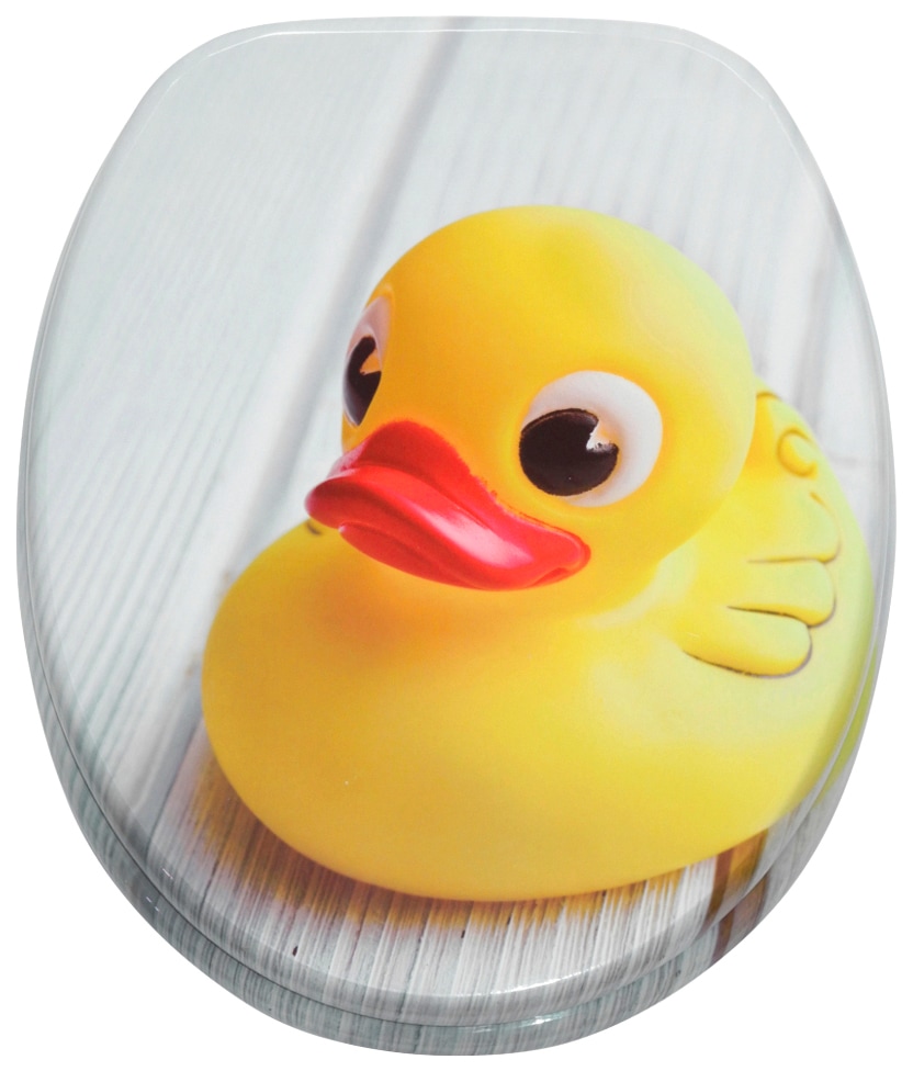 WC-Sitz SANILO "Quietscheente", bunt (gelb, weiß, rot), B:37,7cm L:47cm, MDF - Mitteldichte Holzfaserplatte, WC-Sitze, mit Absenkautomatik