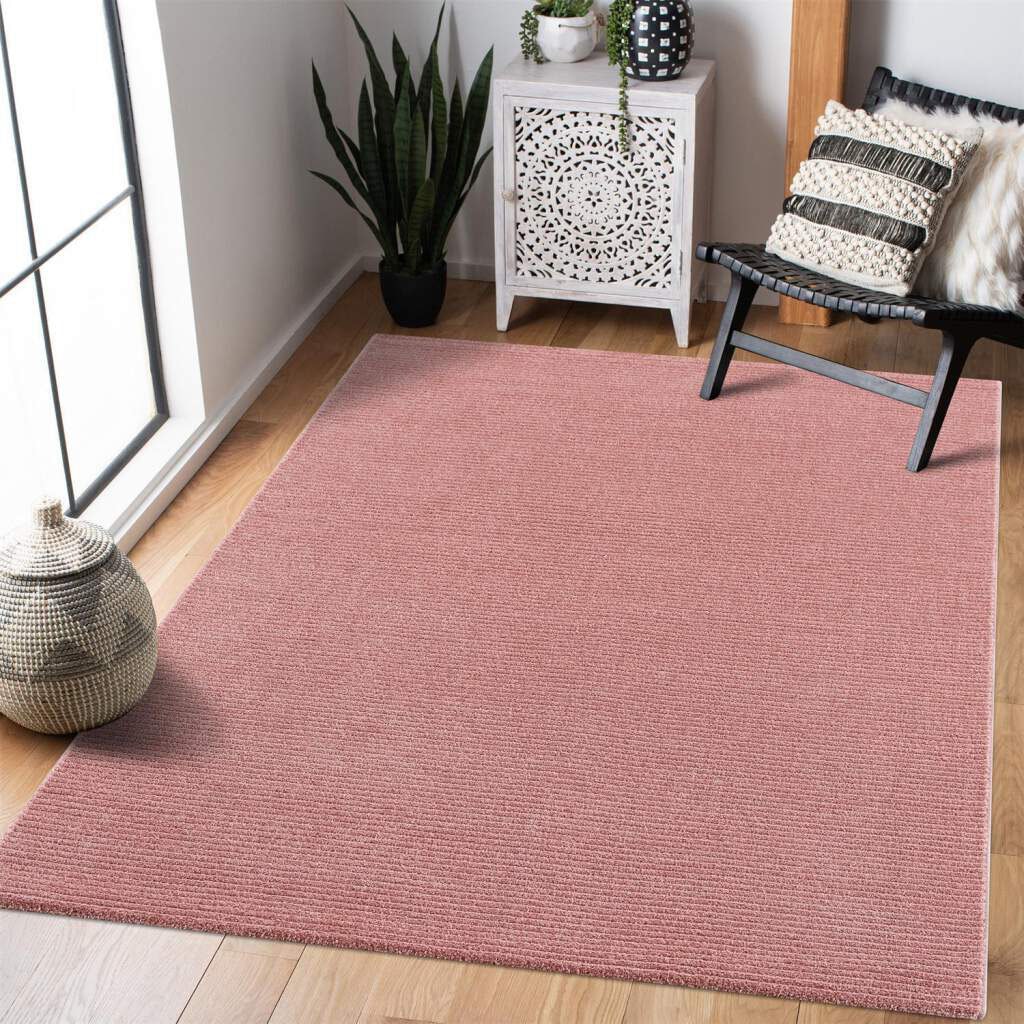 Teppich CARPET CITY "Friseé-Teppich FANCY900", rosa (rosé), B:200cm H:12mm L:290cm, Polypropylen, Teppiche, Läufer, Kurzflor, Einfarbig, 3D-Optik, Streifen Look, Wohnzimmer Image