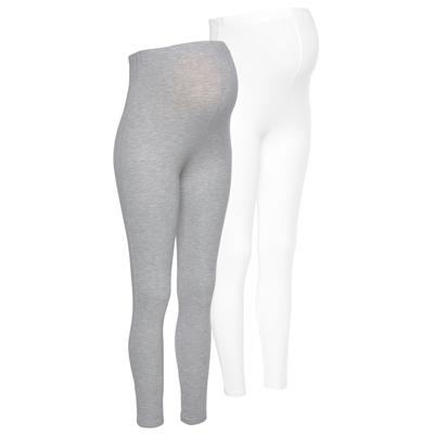 Umstandshose NEUN MONATE "2 Stück Umstands-Hosen für Schwangerschaft und Stillzeit", Damen, Gr. 44/46, N-Gr, weiß (grau, meliert, weiß), Jersey, Obermaterial: 95% Baumwolle, 5% Elasthan. Graumeliert (Obermaterial): 90% Baumwolle, 5% Elasthan, 5%...