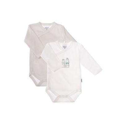 Wickelbody LILIPUT "Better Together", Baby, Gr. 50/56, EURO-Größen, grau (weiß, grau), 100% Baumwolle, bedruckt, casual, kurz, Langarm, Bodies, mit praktischer Druckknopfleiste
