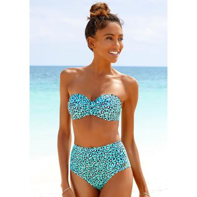 Bügel-Bandeau-Bikini-Top LASCANA "Mae", Damen, Gr. 34, Cup A, grün (mint, bedruckt), Polyamid, bedruckt, Animalprint, Bikini-Oberteile, farbenfroher Animalprint, wattierte Cups, abnehmbare Träger Image