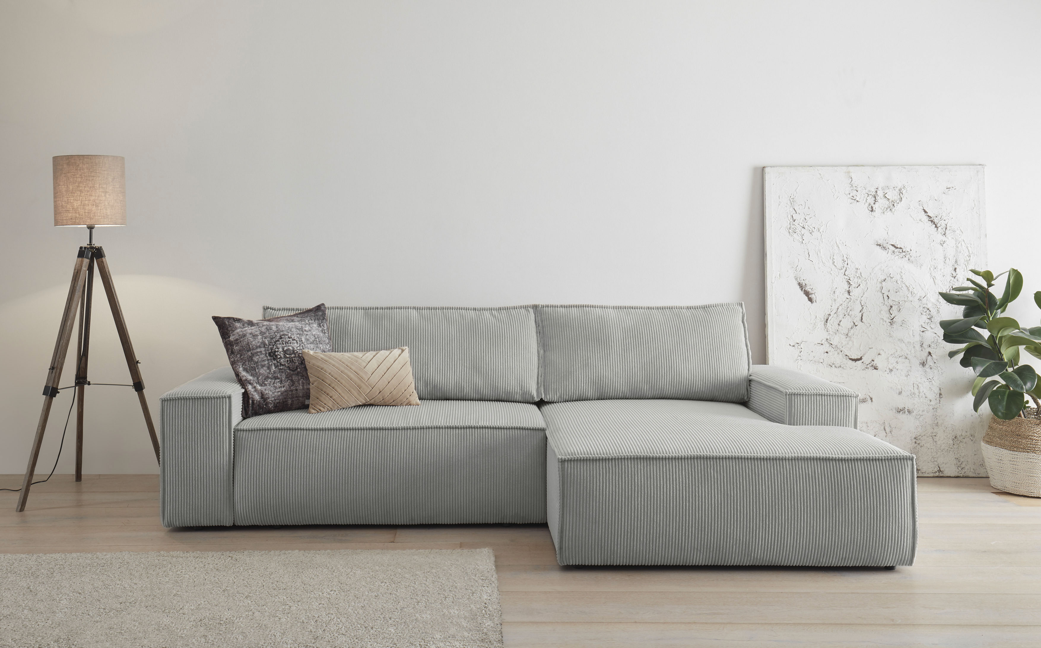 Ecksofa HOME AFFAIRE "SHERWOOD L-Form, 267 cm - OTTO. Verlässliche Qualität.", grau (hellgrau), B:267cm H:85cm T:167cm, 100% Polyester, Sofas, Ecksofa, Schlaffunktion mit Bettkasten (210x136 cm), Cord, Vintage, Samtvelours