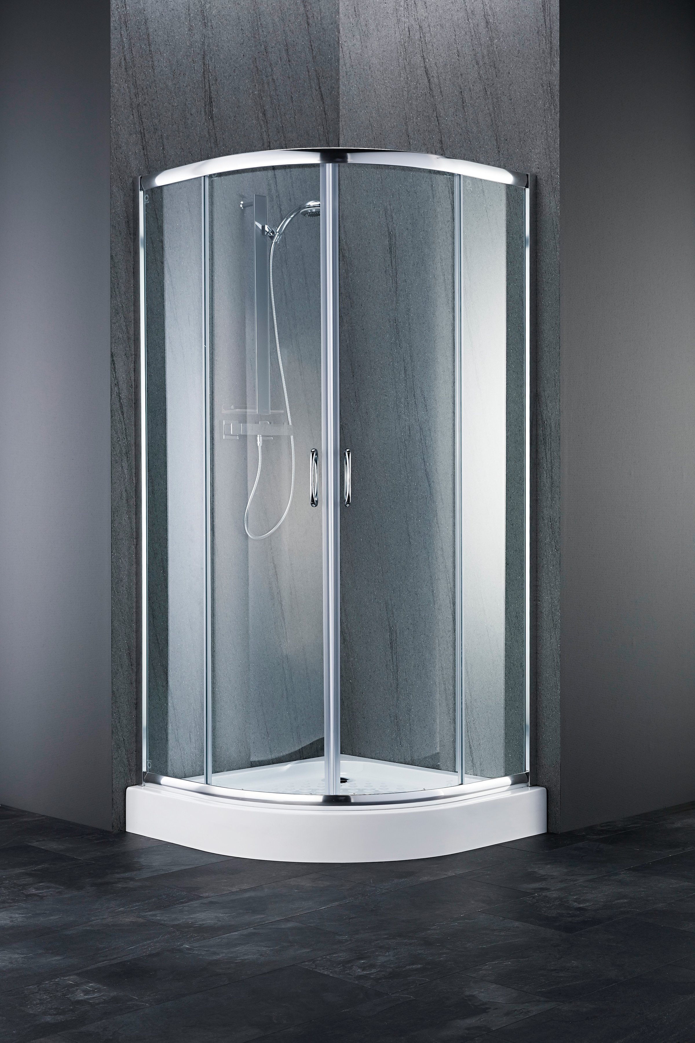 Runddusche WELLTIME "Summer", grau (chromfarben), B:80cm H:185cm T:80cm, Duschkabinen, mit großem Verstellbereich, Duschabtrennung mit Schiebetüren Image