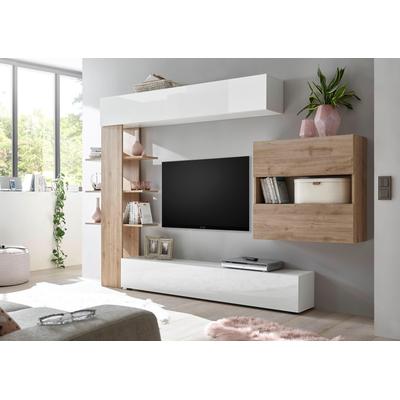 Wohnwand INOSIGN "Sorano", weiß (weiß matt, weiß hochglanz lack, eichefarben cadiz), Kastenmöbel-Sets, mit Hängeschrank Image
