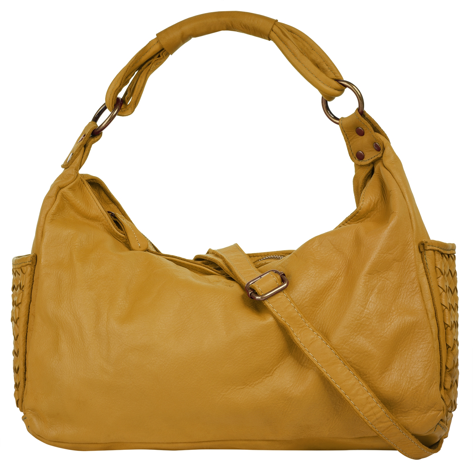 Henkeltasche SAMANTHA LOOK, Damen, Gr. B/H/T: 35cm x 30cm x 12cm onesize, gelb, Leder, vintage, Taschen, echt Leder, Made in Italy