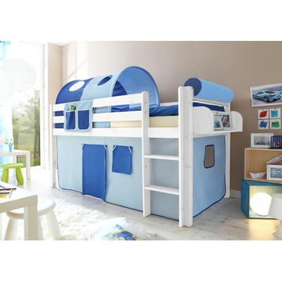 Hochbett TICAA "Malte", blau (kiefer massiv weiß, hellblau, dunkelblau), B:101cm H:114cm L:205cm, Hochbetten, mit Rollrost und in verschiedenen Ausführungen wahlweise mit Matratze Image