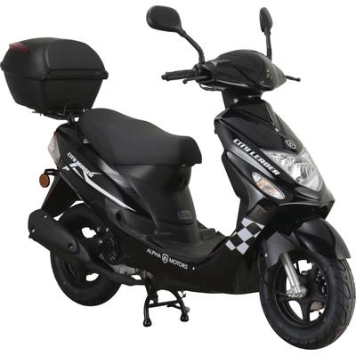 Motorroller ALPHA MOTORS "CityLeader", schwarz (schwarz, schwarz), Motorroller & Mofas, 25 km/h, inkl. Topcase, B:68cm H:105cm L:183cm