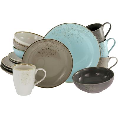 Kombiservice CREATABLE "Geschirr-Set NATURE COLLECTION Scandic", blau (grau, naturweiß, hellblau, kieselgrau), 16 tlg., 