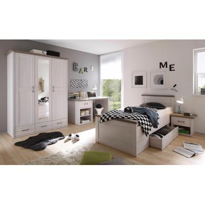 Jugendzimmer-Set BEGABINO "Luca, TOPSELLER Möbel-Set komplett Zimmer", weiß (pinienfarben weiß, trüffelfarben), B/H: 90cm x 200cm, Spanplatte, Schlafzimmermöbel-Sets, komplettes Möbel Set im Landhaus Style