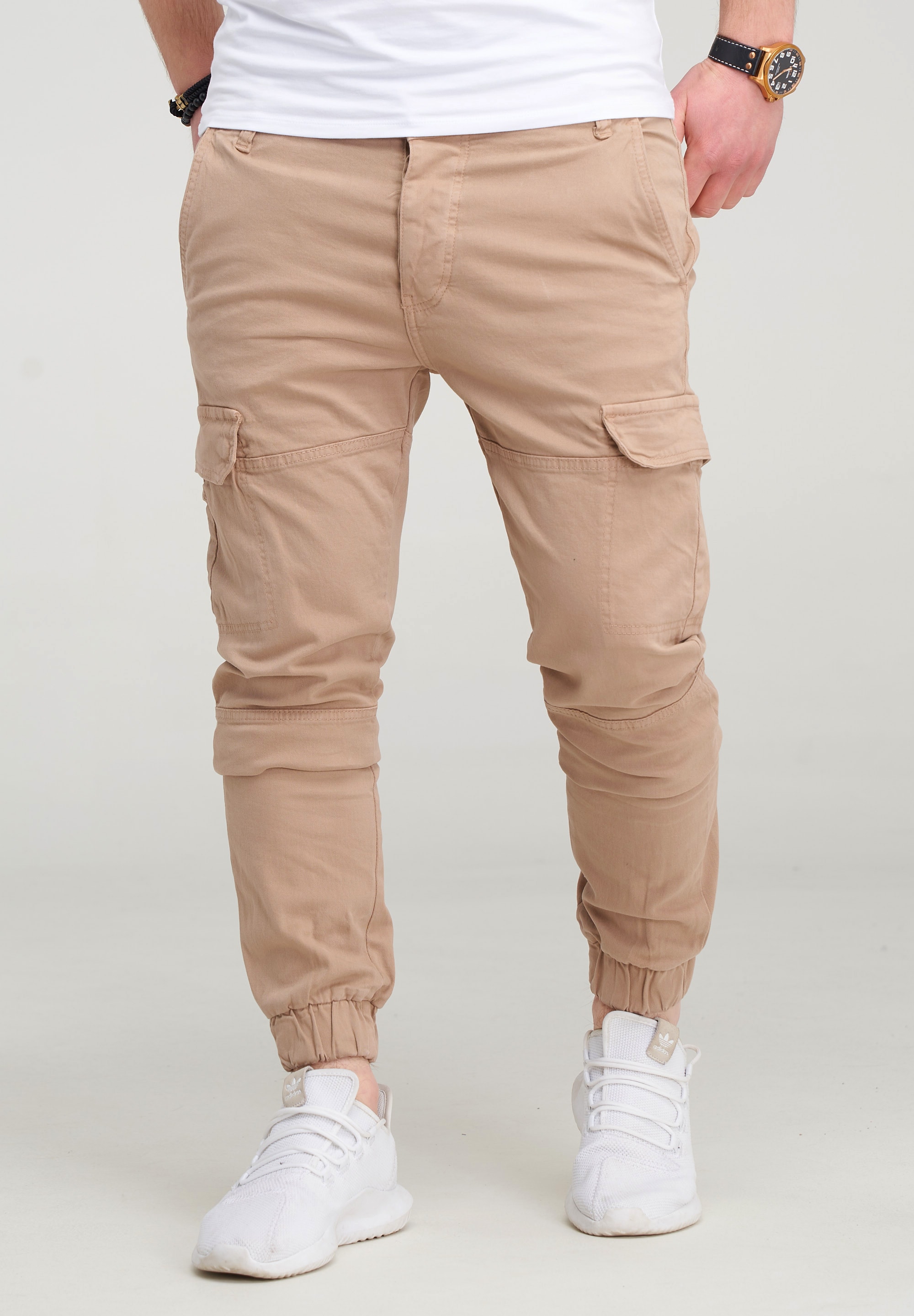 Cargohose BEHYPE "BHMattheo2", Damen, Gr. 31, US-Größen, beige, 98% Baumwolle, 2% Elasthan, unifarben, Hosen Cargohose, im Jogging-Design