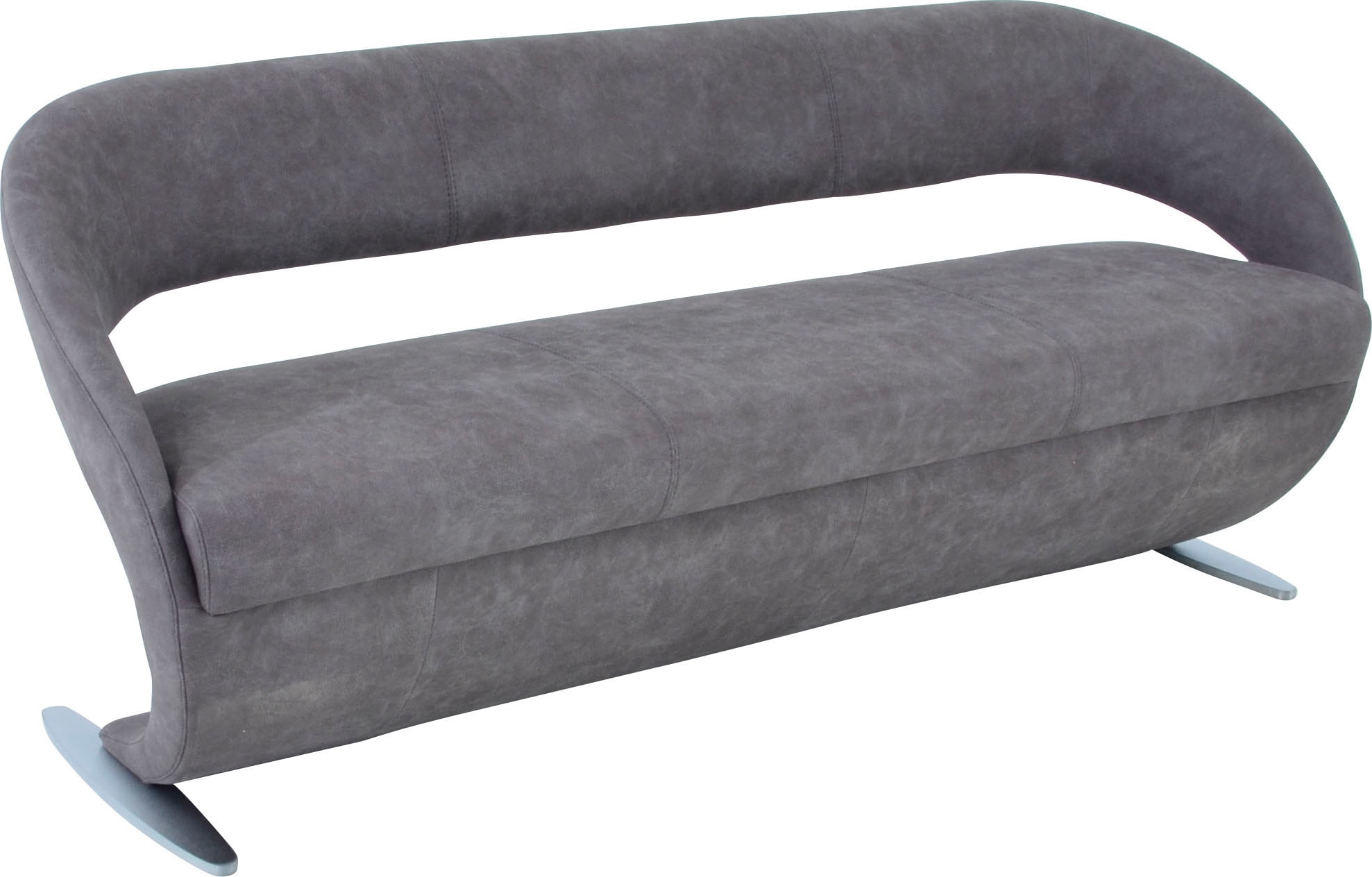 Polsterbank K+W KOMFORT & WOHNEN "Wave", grau (anthrazit 88), B:204cm H:83cm T:68cm, Bronco: Nappaleder pigmentiert, Dickleder, 1, 3/1, 5mm, mit rustikal gekörnten Narbenbild; 785: Microfaser, 100% Polyester, Sitzbänke, in geschwungener Optik mit...