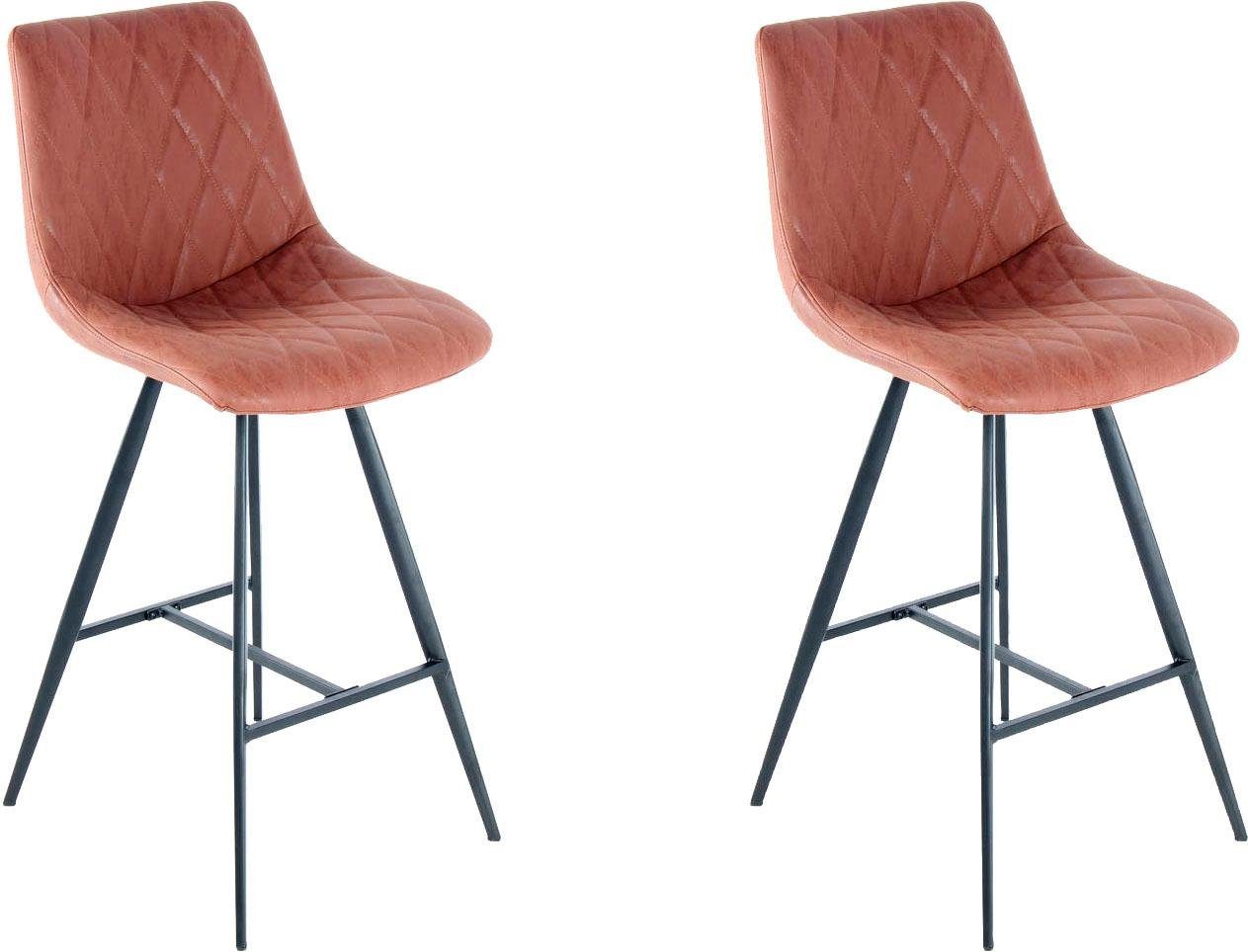 Hochstuhl KAYOOM "Barstuhl Frances 425 2er-Set, stilvoller Retro-Look Barhocker", braun (dunkelbraun, schwarz), B:47,5cm H:107cm T:57,5cm, Gestell: 100% Eisen, pulverbeschichtet, Stühle, pflegeleicht, bequem, attraktive Lederoptik, stilvoller... Image