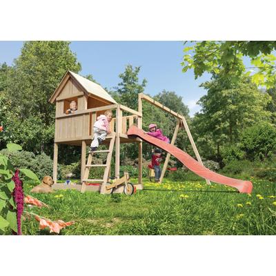 Spielturm KONIFERA "Finni", beige (natur, rot), Spieltürme, KinderB:347cm H:291cm T:264cm, Holzwerkstoff, BxTxH: 347x264x291 cm, B:347cm H:291cm T:264cm