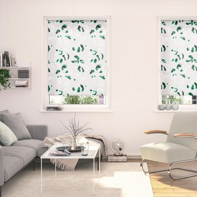 Seitenzugrollo LICHTBLICK ORIGINAL "Rollo Klemmfix, ohne Bohren, blickdicht, Monstera - Grün", grün (grün, weiß), B:120cm H:150cm, Polyester, Rollos Image