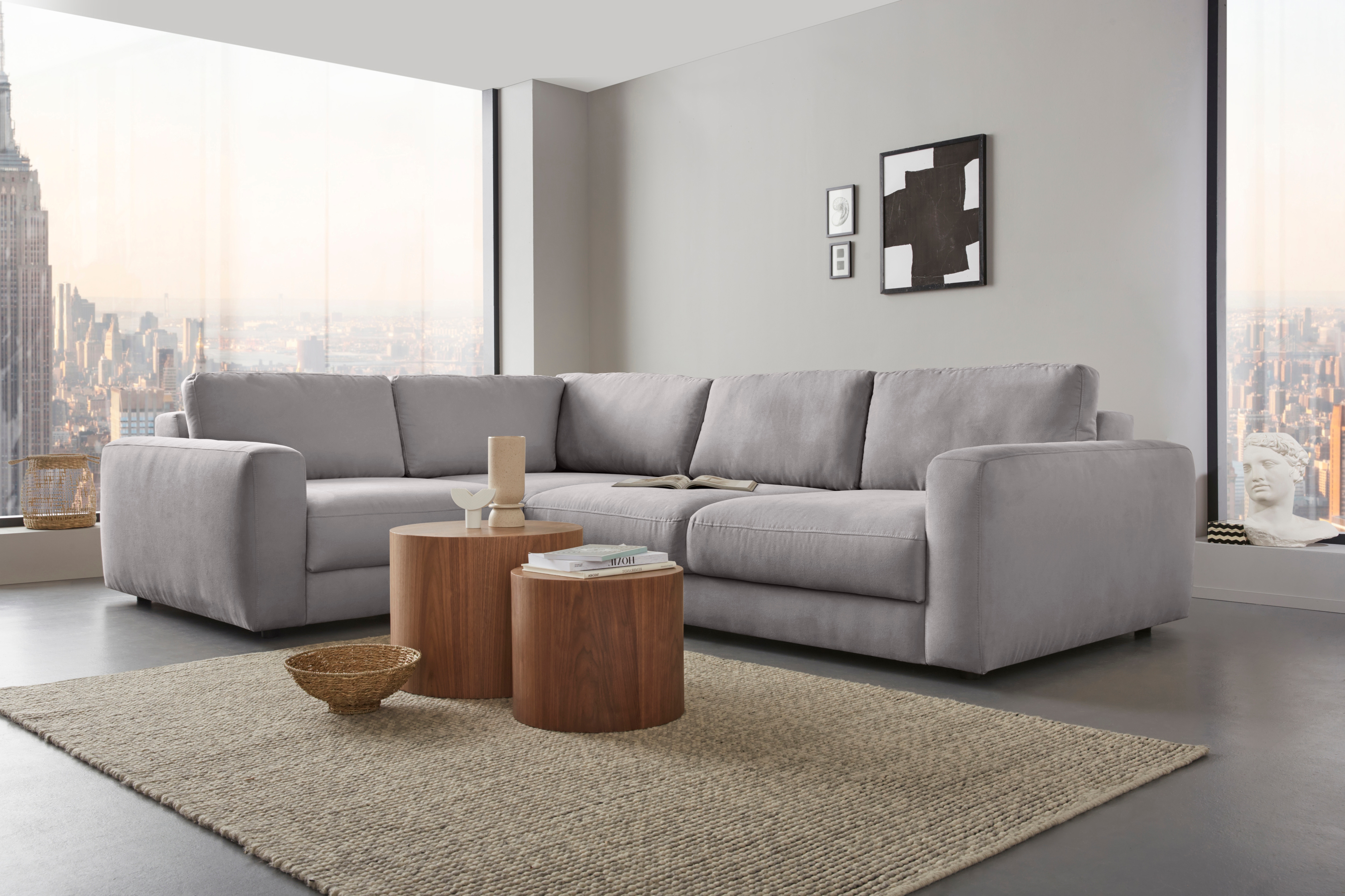 Ecksofa HOME AFFAIRE "Bloomfield, Breite 304cm, Mega Polsterecke mit viel Platz, L-Form", grau, B:224cm H:84cm T:304cm, 92% Polyester 8% Nylon, Sofas, Ecksofa, extra tiefe Sitzfläche, wahlweise mit Sitztiefenverstellung