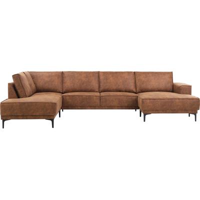 Wohnlandschaft PLACES OF STYLE "XXL Sofa Oland, Struktur, Flachgewebe, Luxus-Microfaser, Boucle", braun (cognac), B:345cm H:85cm T:210cm, Struktur weich (100% Polyester), Luxus-Microfaser (100% Polyester), Webstoff (100% Polyester), Sofas, U-Form,... Image