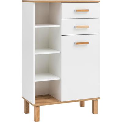 Kommode SCHILDMEYER "Padua", weiß (weiß glanz, eichefarben landhaus, weiß glanz), Sideboards, Füße aus Massivholz