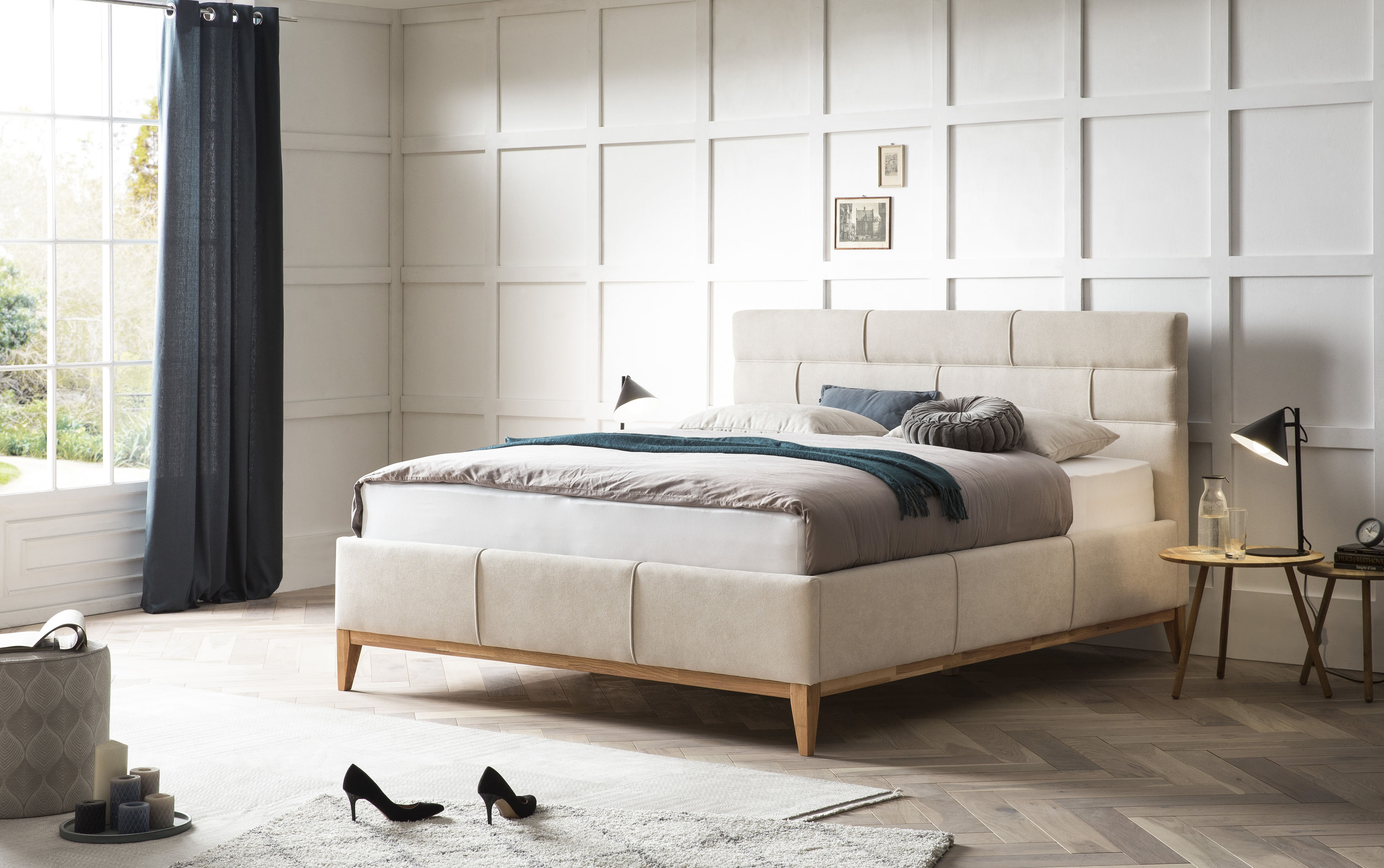 Polsterbett HOME AFFAIRE "Balaine", beige, B:158cm H:120cm L:218cm, Betten, Polsterbett, mit Lattenrost, Bettkasten, auch mit 7-Zonen-Taschenfederkernmatratze