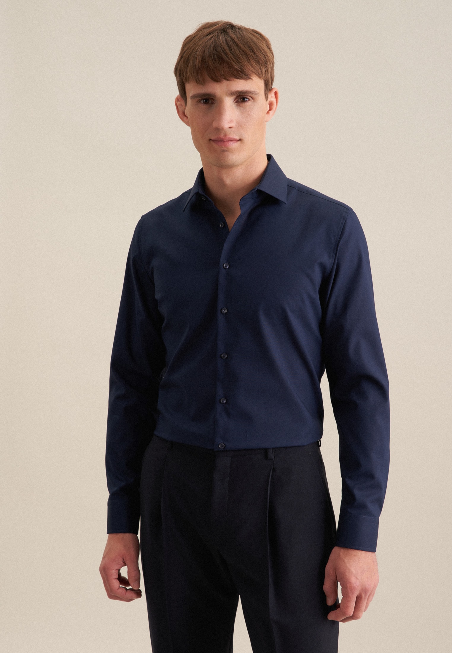 Businesshemd SEIDENSTICKER "Schwarze Rose", Herren, Gr. S (38), normale Ärmellängen, blau (dunkelblau), 100% Baumwolle, unifarben, slim fit, 2-Knopf-Manschette, Hemden, Slim 1/1 Kentkragen Uni Image