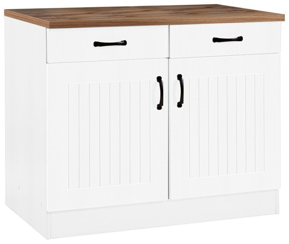 Unterschrank KOCHSTATION "KS-Athen", weiß (weiß, wotaneichefarben), B:100cm H:85cm T:60cm, Schränke Image