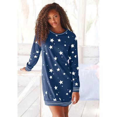 Sleepshirt VIVANCE DREAMS, Damen, Gr. 32/34, N-Gr, blau (dunkelblau, gemustert), Single Jersey, Obermaterial: 60% Baumwolle, 40% Polyester, gemustert, Basic, Basic kniefrei, Rundhals, Langarm Raglanärmel Rippstrickbündchen, Kleider, mit angesagtem... Image